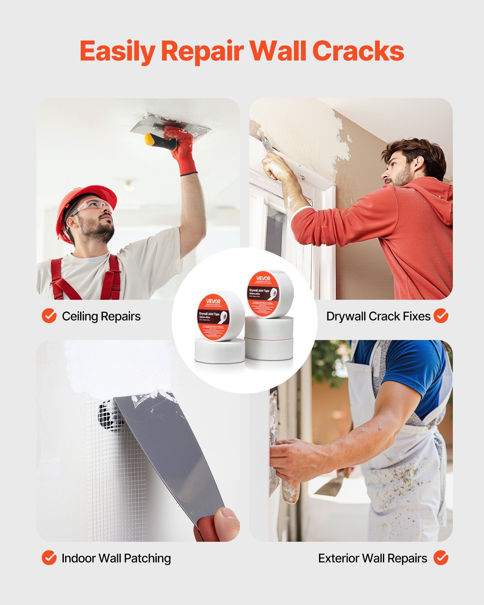 Drywall Mesh Tape, 50mm W x 45m L Self-Adhesive Fiberglass Drywall Joint Tape, 36 Rolls Dry Wall Patch for Easy Sheetrock Ceiling Crack Repair, to Achieve Smooth Even Wall Surface - Image 6