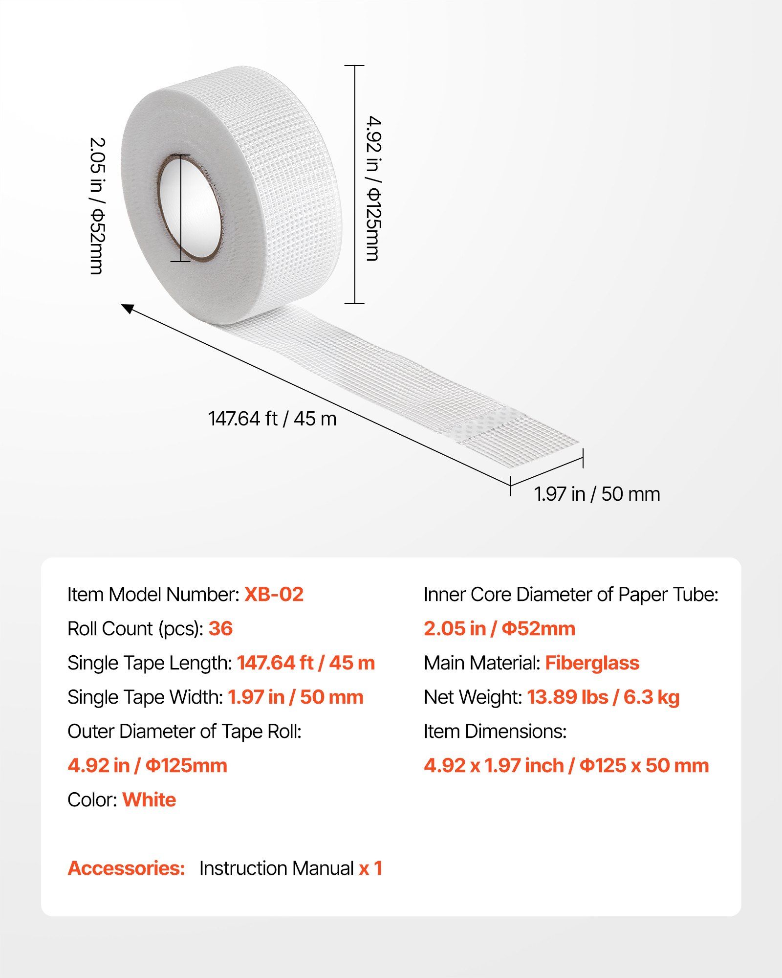 Drywall Mesh Tape, 50mm W x 45m L Self-Adhesive Fiberglass Drywall Joint Tape, 36 Rolls Dry Wall Patch for Easy Sheetrock Ceiling Crack Repair, to Achieve Smooth Even Wall Surface - Image 7
