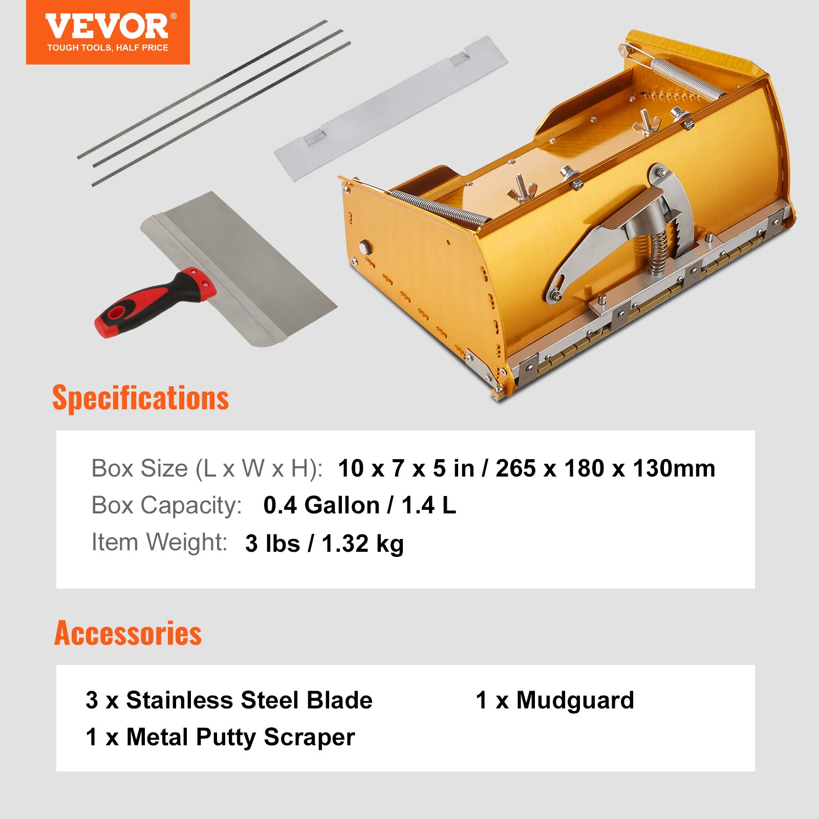 Drywall Flat Box, 10-Inch Wide Quick Clean, Aluminum Finishing Mud Box for Plasterboard, Wallboard, Sheetrock, Bonus Mudguard, Extra 2 Stainless Steel Blades (10/12-Inch) - Image 7