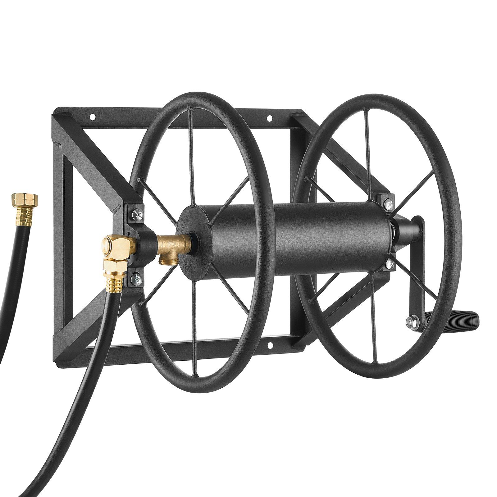 Wall Mounted Garden Hose Reel, Holds 200 ft 5/8-inch Manual Water Hose Winder, Heavy-Duty Steel, Outdoor Reel with Brass Fitting & 5ft Leader Hose, Space Saving, for Yard Lawn Garage - Image 1