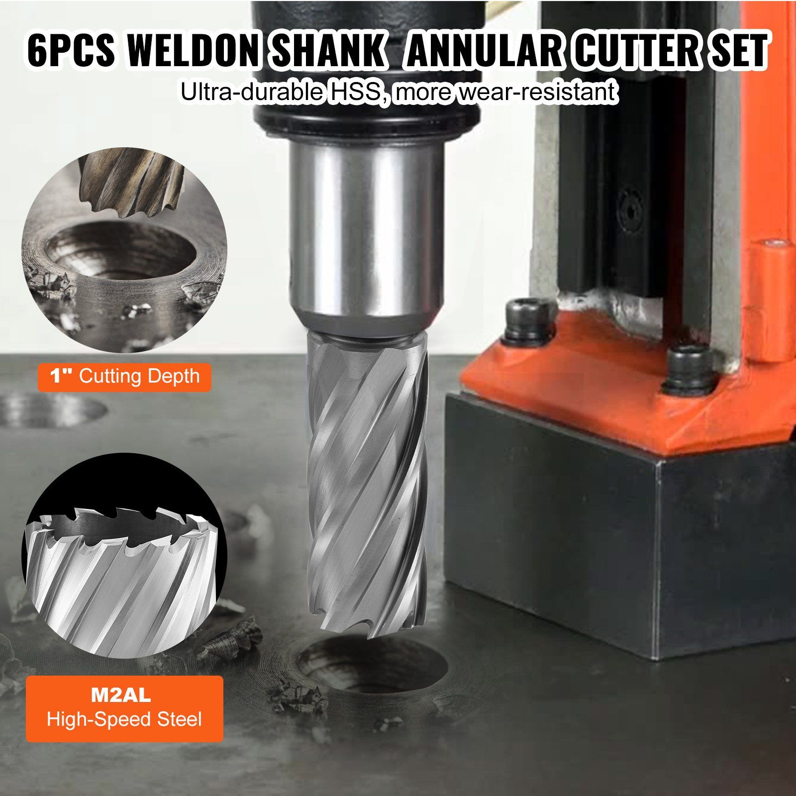 Annular Cutter Set, 6 pcs Weldon Shank Mag Drill Bits, 1