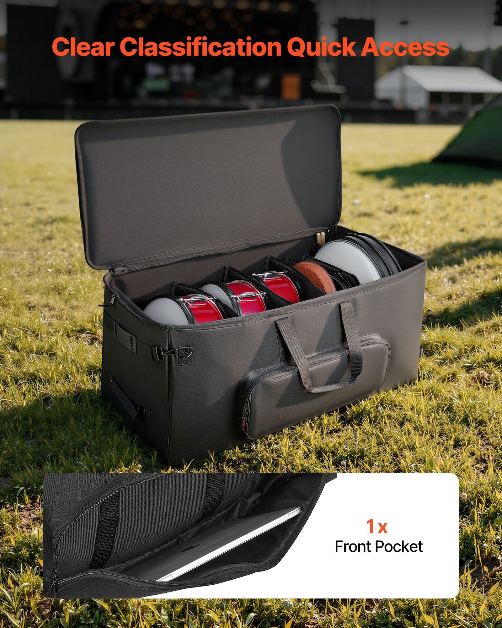 Electronic Drum Kit Bag, 600D, Padded Drum Bag with Wheels, Large 920 x 420 x 410 mm Interior, Lightweight Travel Case with Detachable Dividers, and Multiple Pockets, for Electric Drums, Black - Image 4