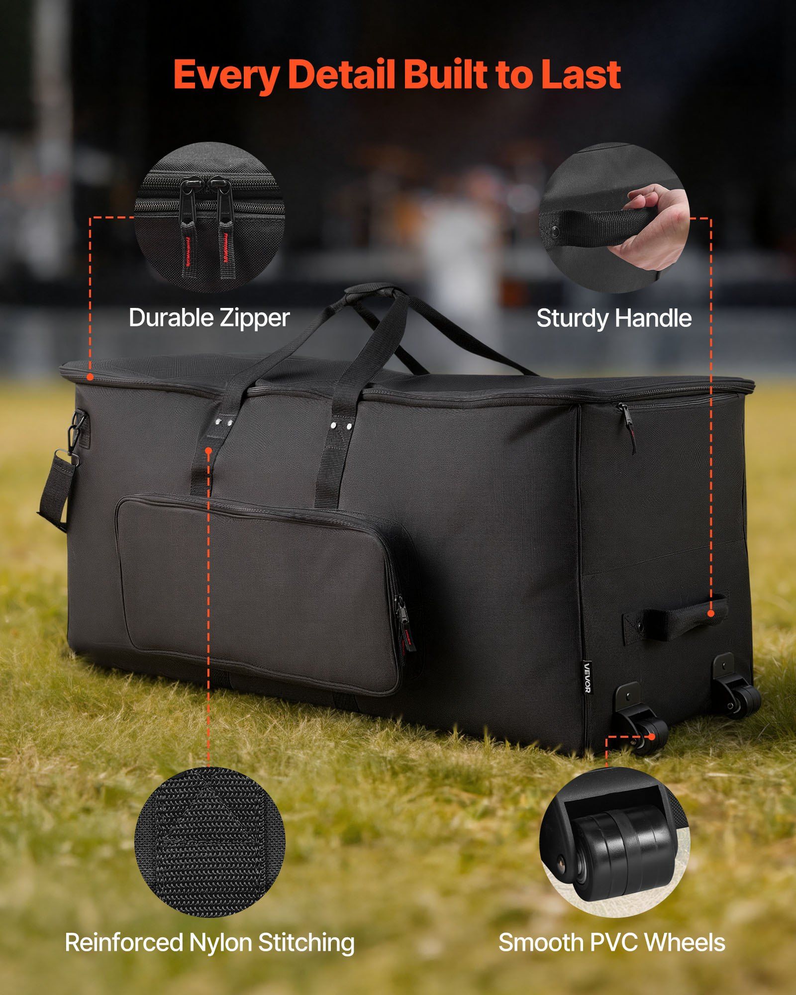 Electronic Drum Kit Bag, 600D, Padded Drum Bag with Wheels, Large 920 x 420 x 410 mm Interior, Lightweight Travel Case with Detachable Dividers, and Multiple Pockets, for Electric Drums, Black - Image 6