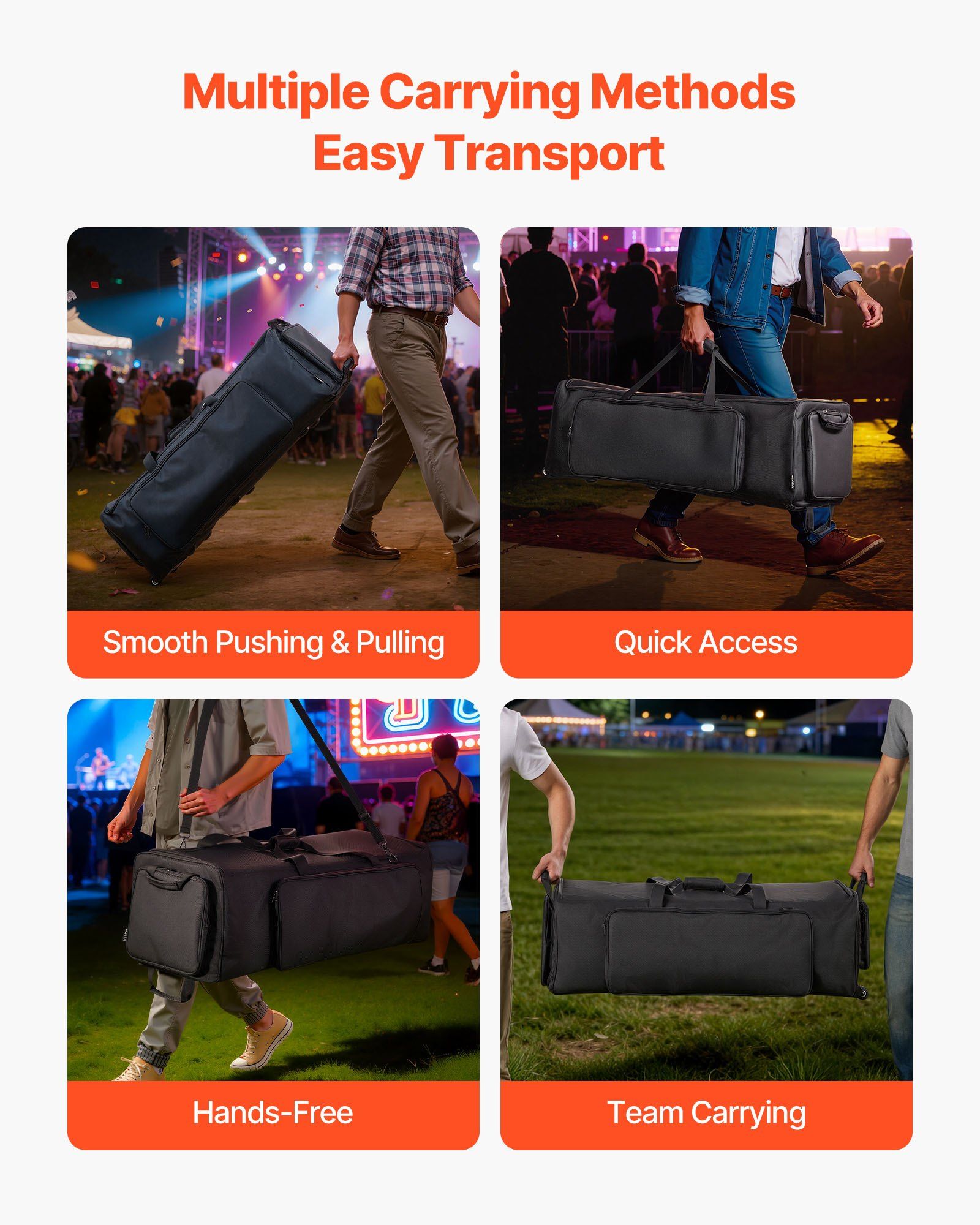 Drum Hardware Bag with Wheels, 1680D, Drum Set Equipment Carry Bag, Carrying Case with Sturdy Handle, Durable Zipper, Smooth PVC Wheels, Multiple Pockets, for Hardware and Stand Accessory, Black - Image 5