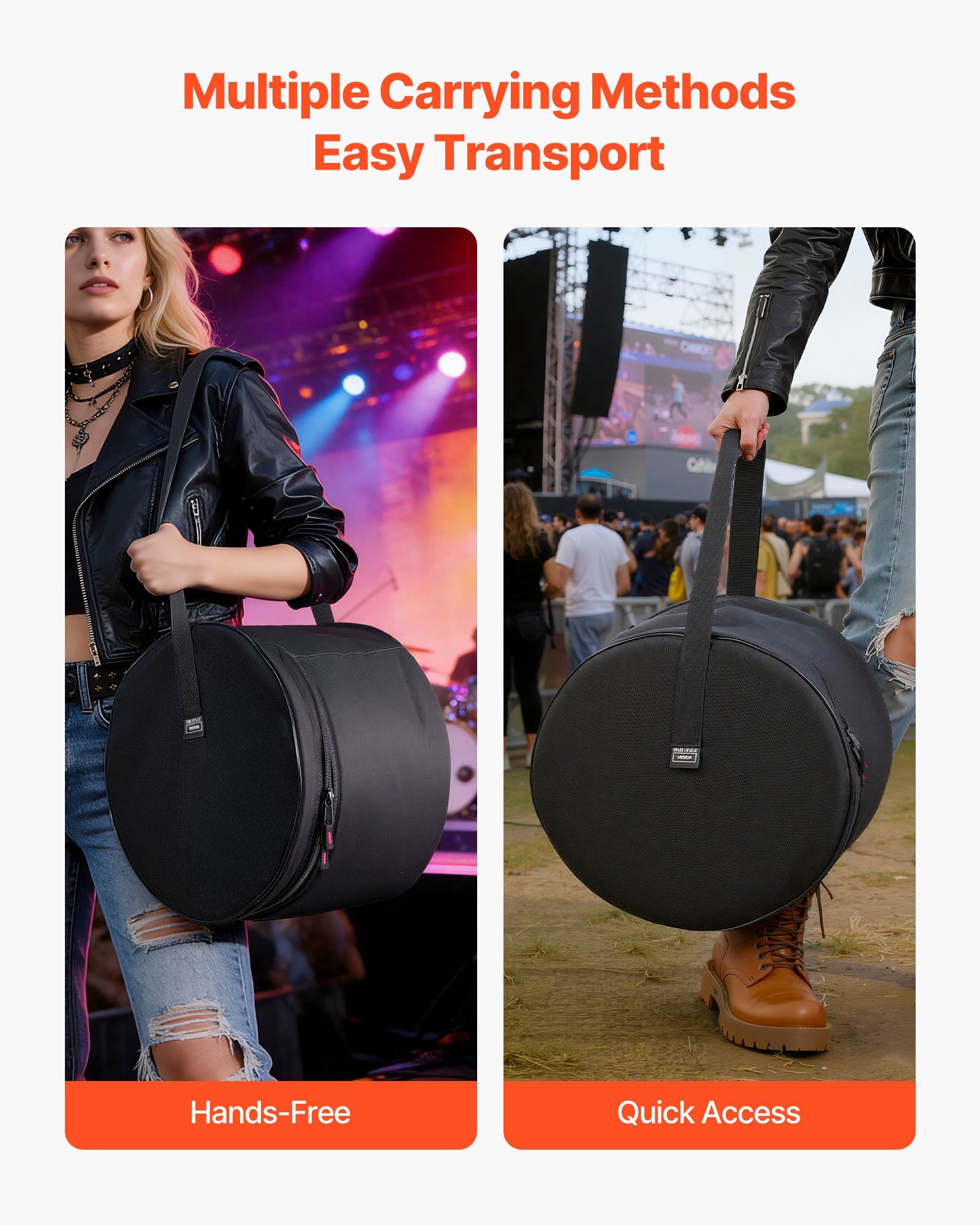 5-Piece Drum Case Set, 600D, Padded Drum Bags for Bass, Tom, and Snare, Thick Padding, Lightweight Protective Covers, Travel Storage Cases with Portable Handle, for Drums Accessories Protection - Image 5