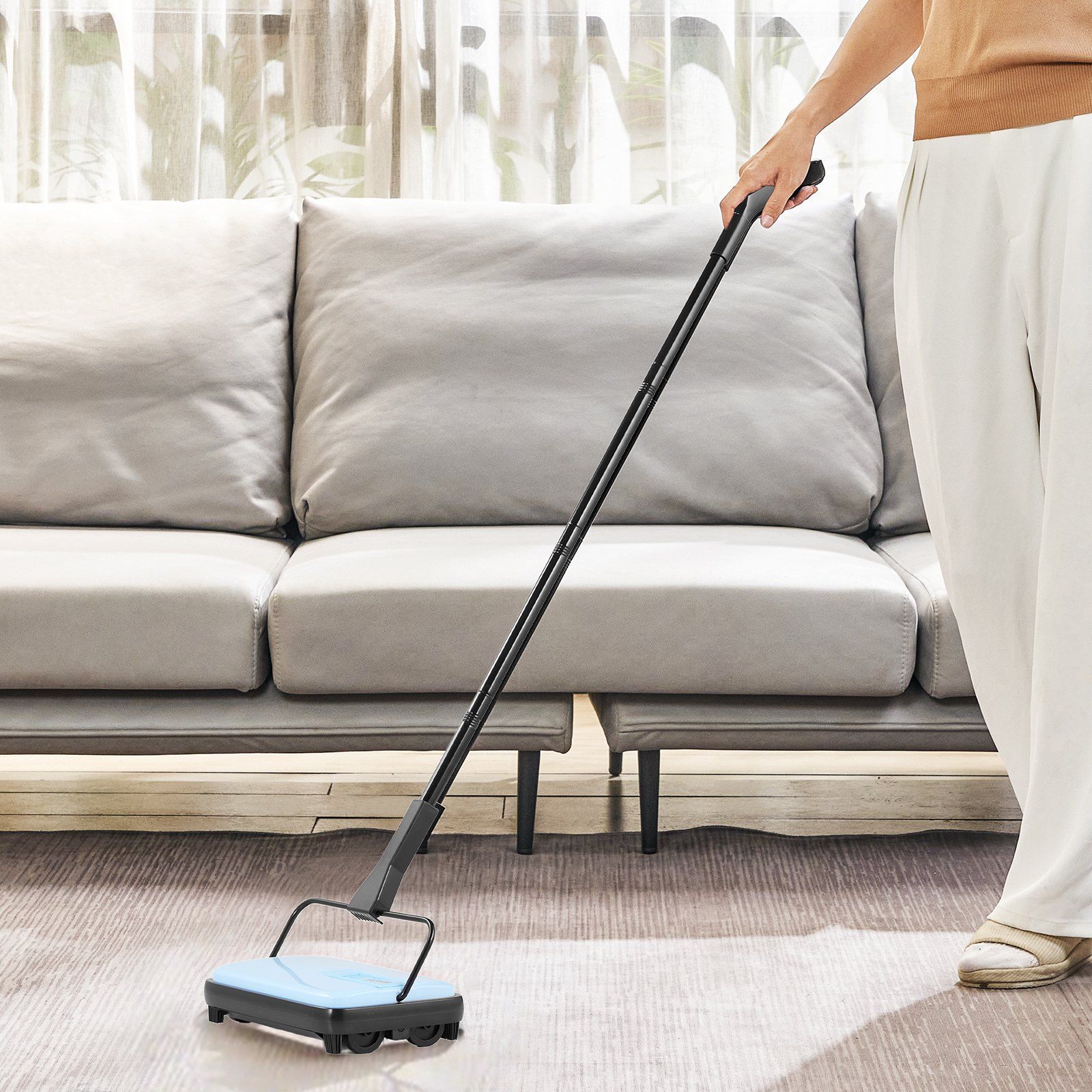 Carpet Sweeper Manual, Floor Sweeper with 300 ml Dustbin Capacity Easy to Empty, 17 cm Cleaning Width for Home Office Carpets Pet Hair Dust, Blue - Image 8