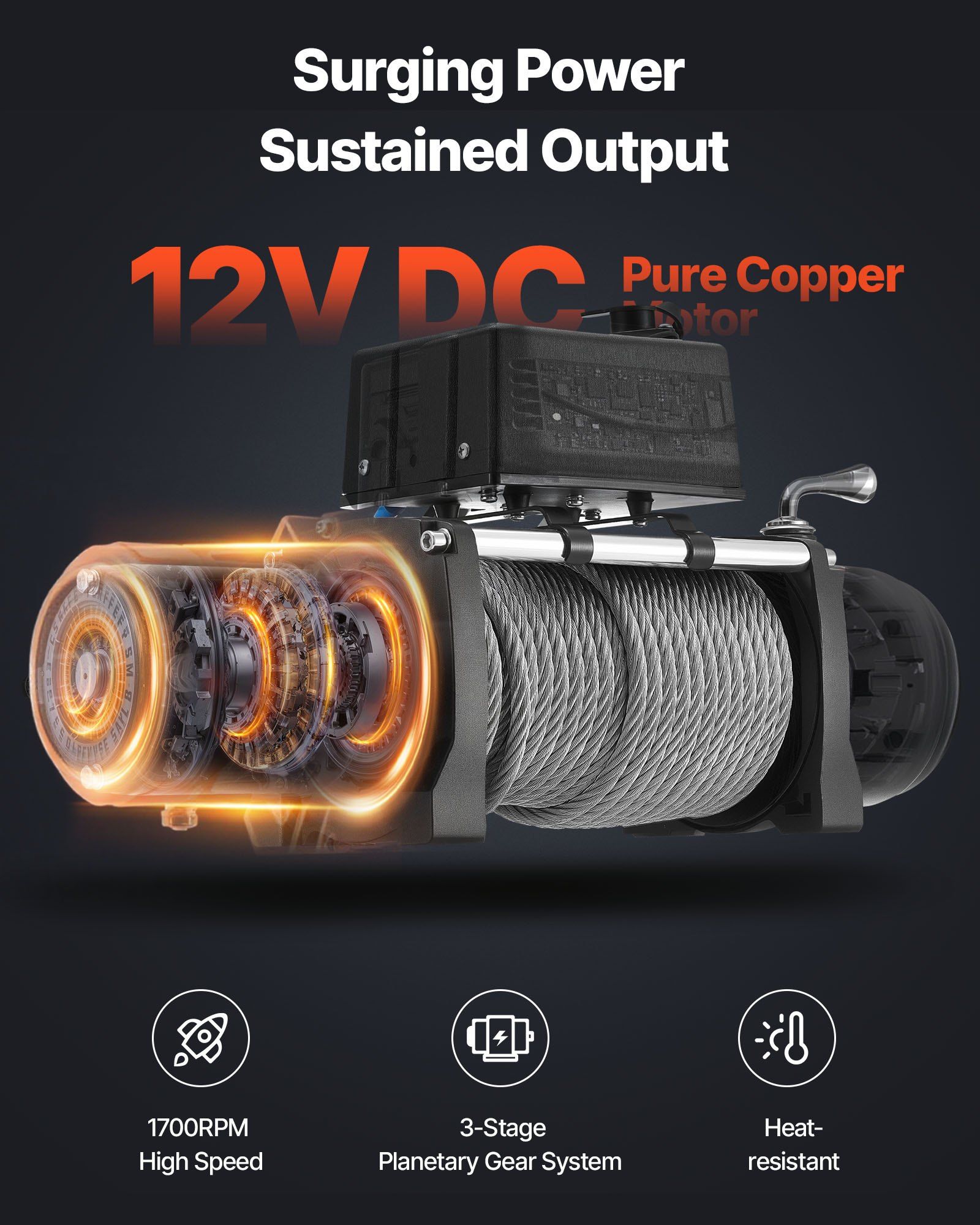 Electric Winch, 4500 kg Load Capacity, 12V DC Truck Winch with Φ8.3 mm x 19.8 m Steel Rope, Wireless & Wired Remote Control, IP55 Waterproof for Towing SUV Jeep Trailer Boat Off-Road Vehicle - Image 3