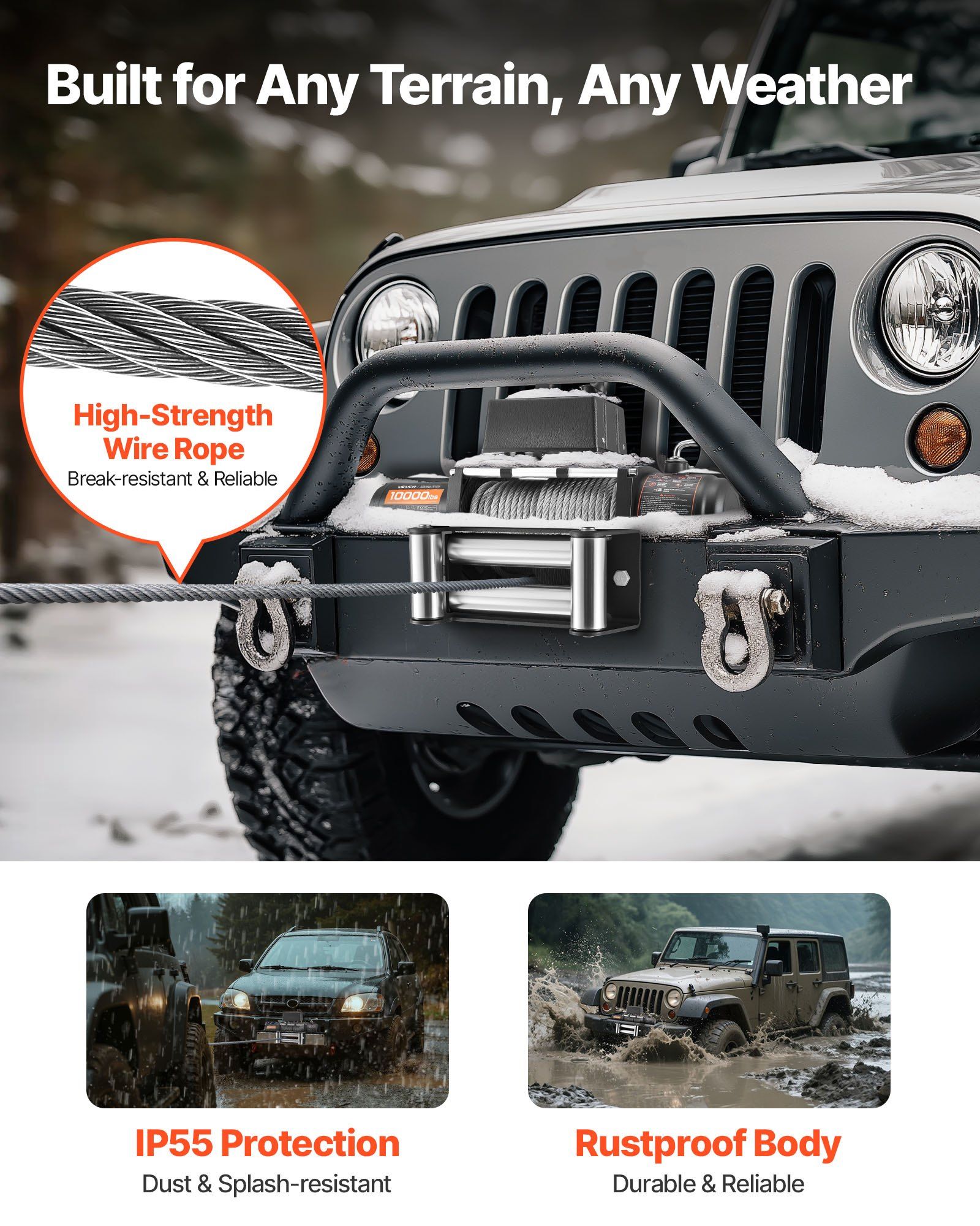 Electric Winch, 4500 kg Load Capacity, 12V DC Truck Winch with Φ8.3 mm x 19.8 m Steel Rope, Wireless & Wired Remote Control, IP55 Waterproof for Towing SUV Jeep Trailer Boat Off-Road Vehicle - Image 4