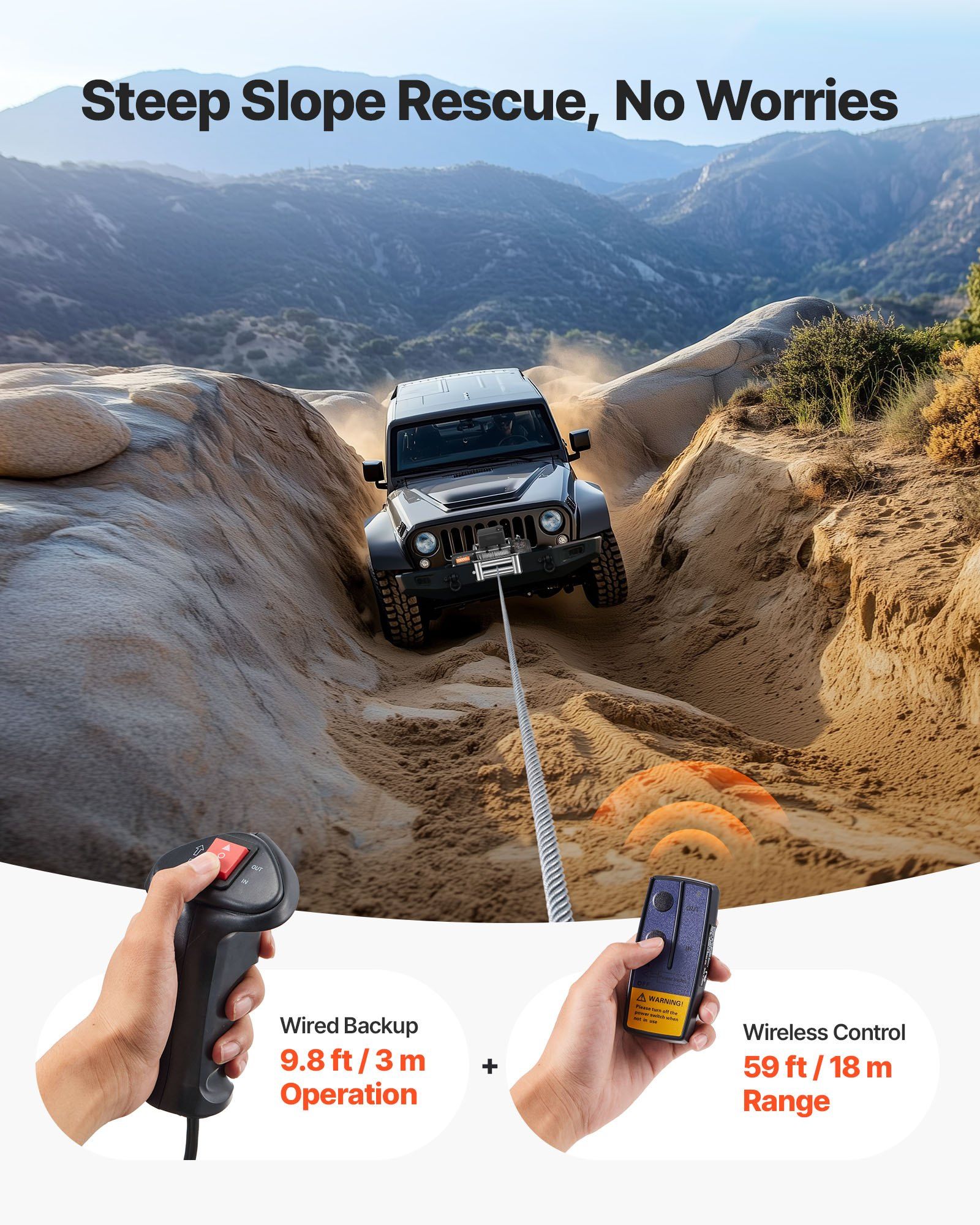 Electric Winch, 4500 kg Load Capacity, 12V DC Truck Winch with Φ8.3 mm x 19.8 m Steel Rope, Wireless & Wired Remote Control, IP55 Waterproof for Towing SUV Jeep Trailer Boat Off-Road Vehicle - Image 5