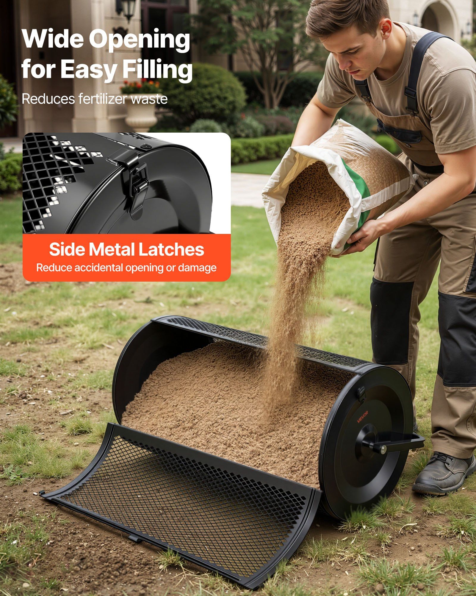 Compost Spreader, 91 cm Wide Peat Moss Spreader with Push/Tow Handle, 4 Heights Adjustable, Powder-Coated Steel Garden Peat Moss Roller, Heavy Duty Grass Seed Roller for Planting Seeding, Black - Image 5