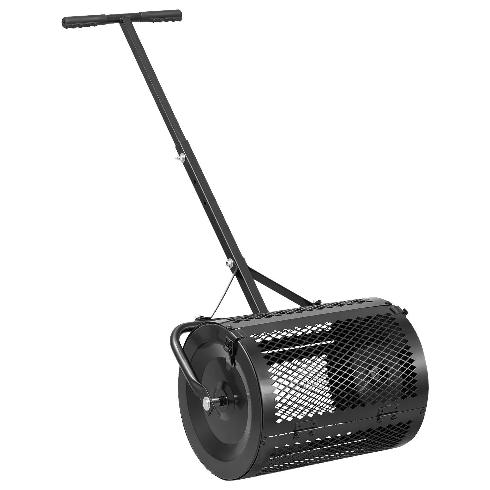 Compost Spreader, 42 cm Wide Peat Moss Spreader with T Shaped Handle, 3 Heights Adjustable, Powder-Coated Steel Garden Peat Moss Roller, Heavy Duty Grass Seed Roller for Planting Seeding, Black - Image 1