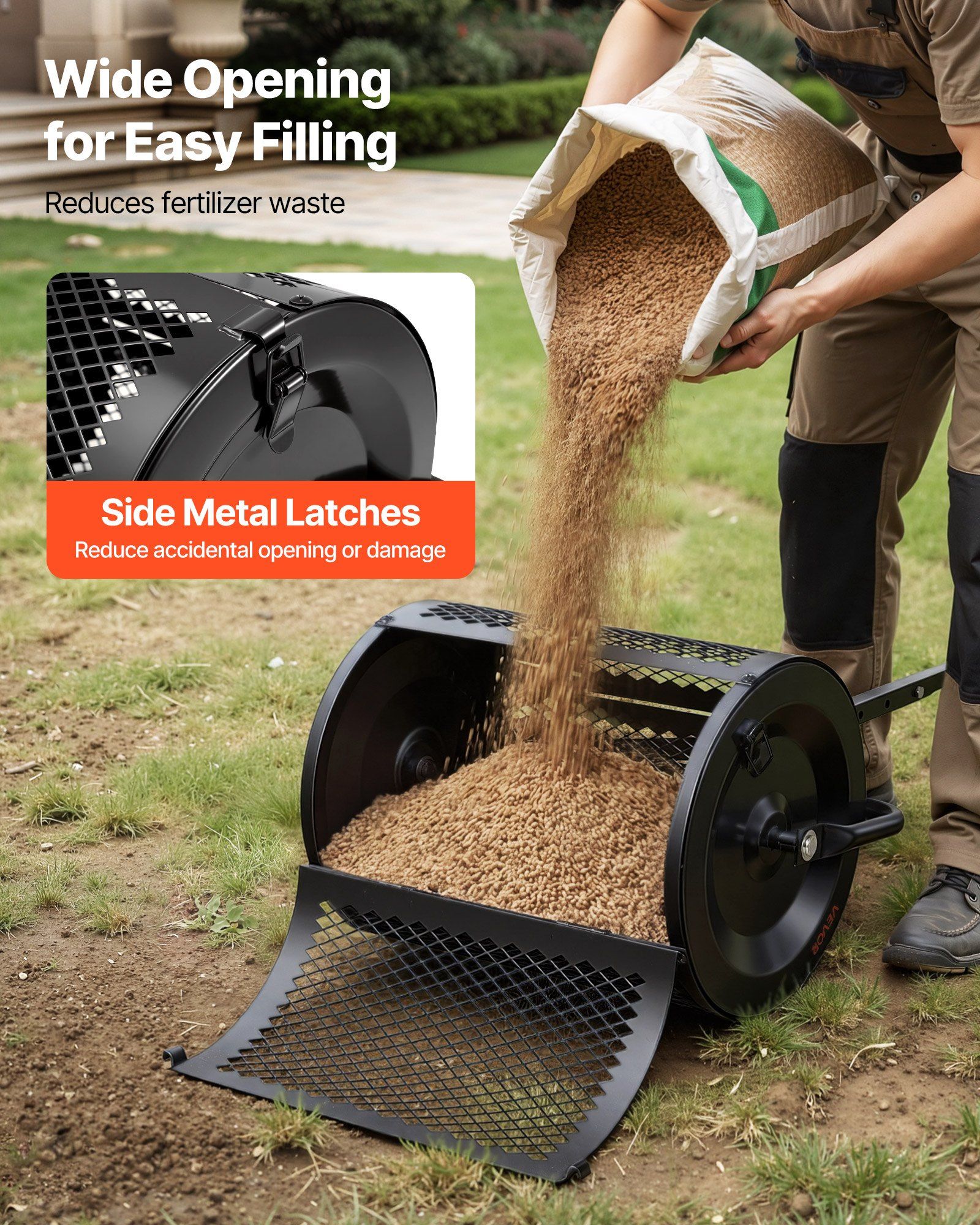 Compost Spreader, 42 cm Wide Peat Moss Spreader with T Shaped Handle, 3 Heights Adjustable, Powder-Coated Steel Garden Peat Moss Roller, Heavy Duty Grass Seed Roller for Planting Seeding, Black - Image 5