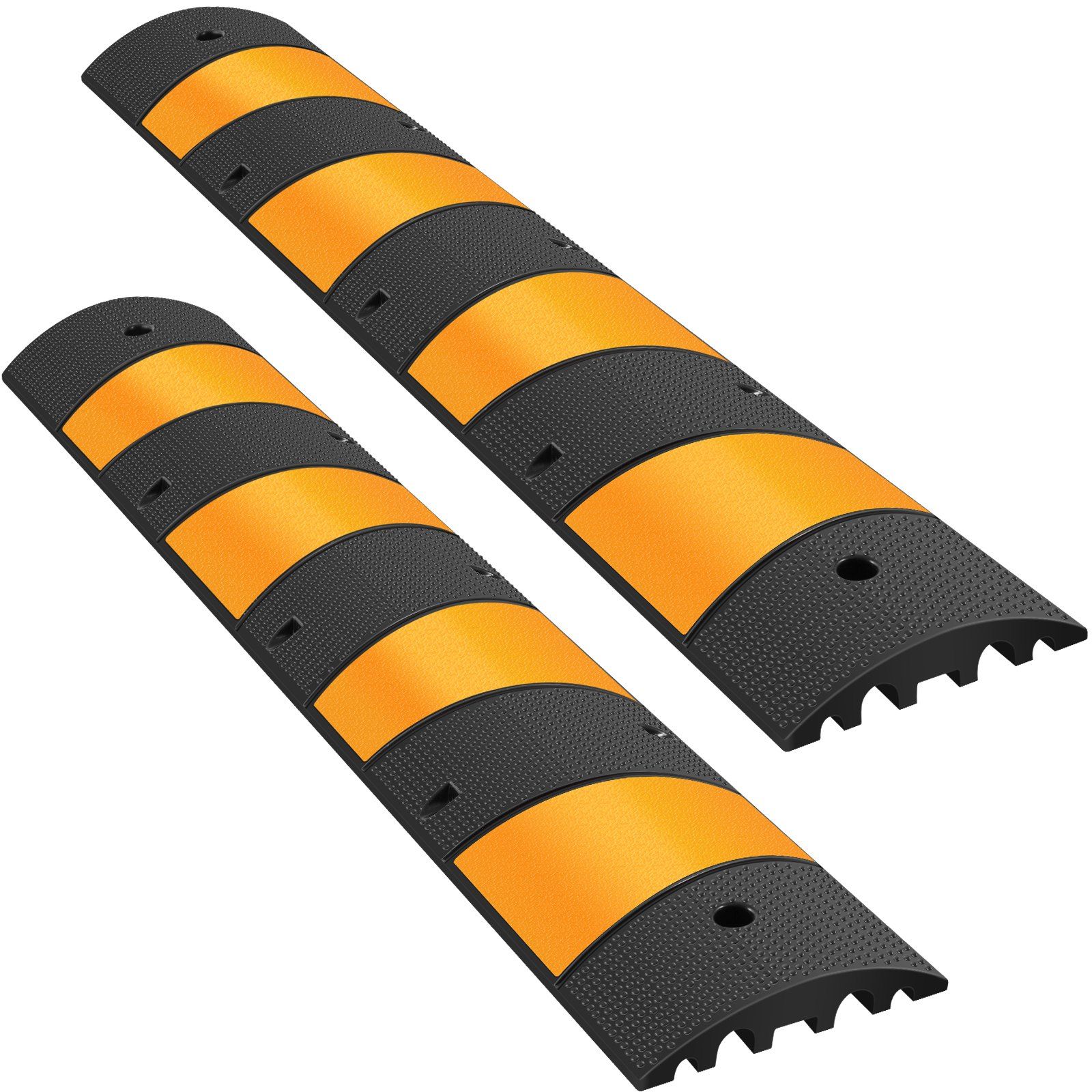 2pcs 6 Feet Rubber Driveway Modular Heavy Duty Speed 185 x 31 x 5.5 cm Cable Protector Ramp for Garage Gravel Roads Asphalt Concrete, 2Pack-6Ft-Speed Bump - Image 1