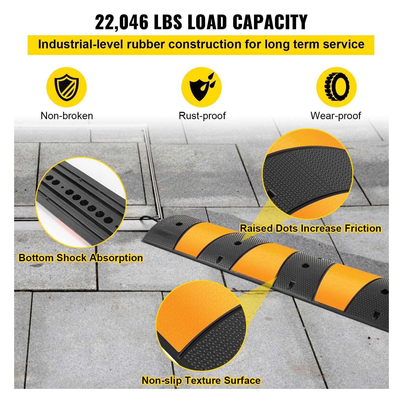 2pcs 6 Feet Rubber Driveway Modular Heavy Duty Speed 185 x 31 x 5.5 cm Cable Protector Ramp for Garage Gravel Roads Asphalt Concrete, 2Pack-6Ft-Speed Bump - Image 4