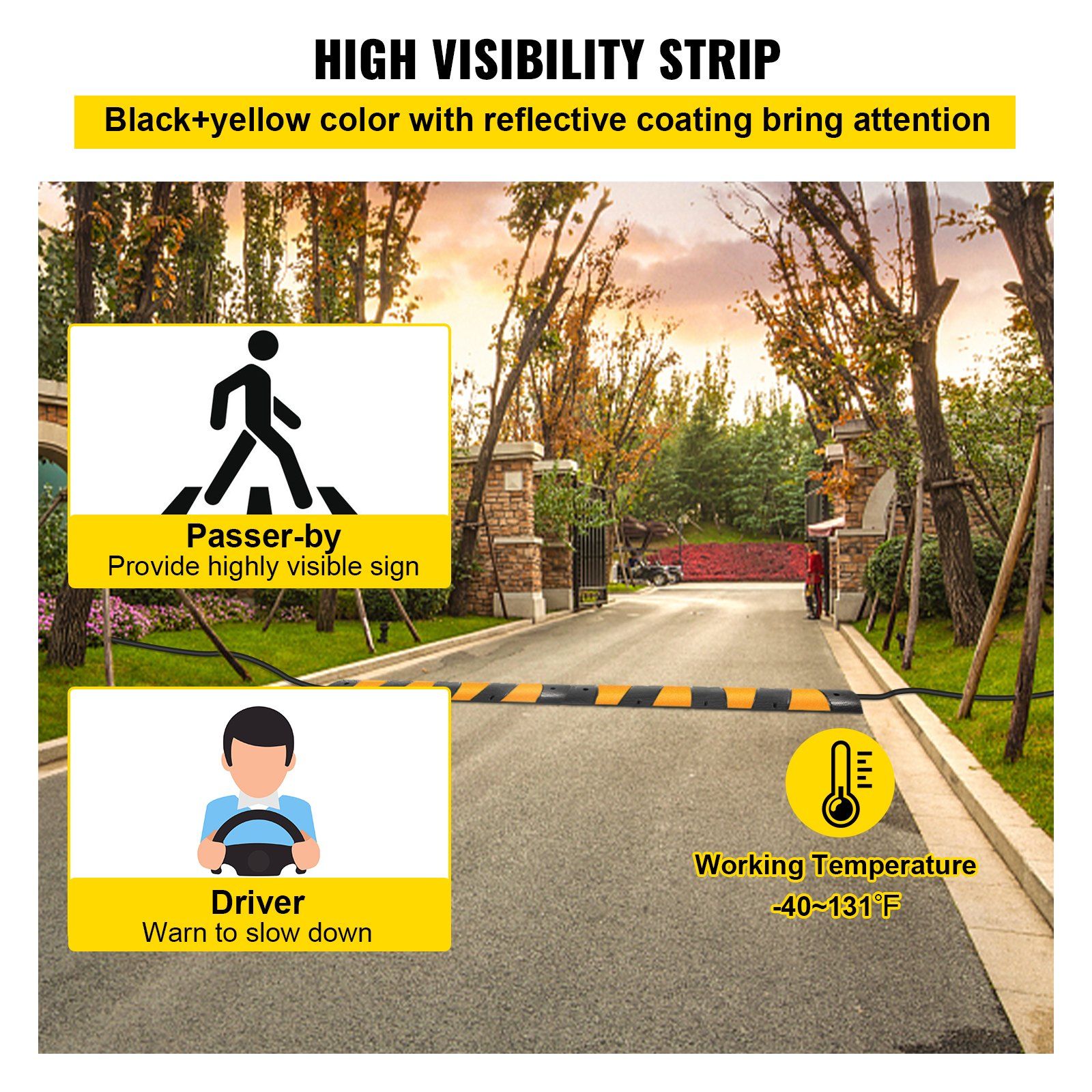 2pcs 6 Feet Rubber Driveway Modular Heavy Duty Speed 185 x 31 x 5.5 cm Cable Protector Ramp for Garage Gravel Roads Asphalt Concrete, 2Pack-6Ft-Speed Bump - Image 5