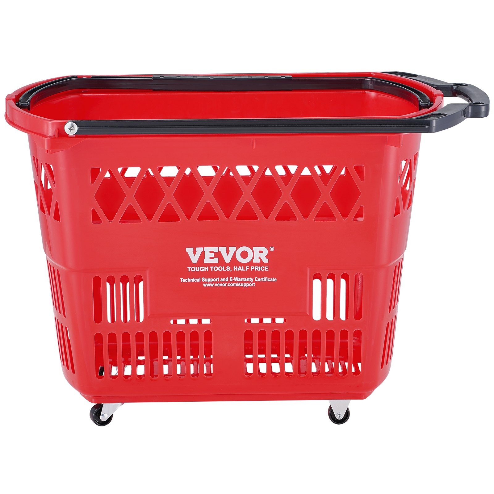 Shopping Baskets, 6PCS, 39L Shopping Carts with Handles, Plastic Rolling Shopping Basket with Wheels, Large Portable Shopping Basket Set for Supermarkets, Retail Stores, Grocery Shopping, Red - Image 1