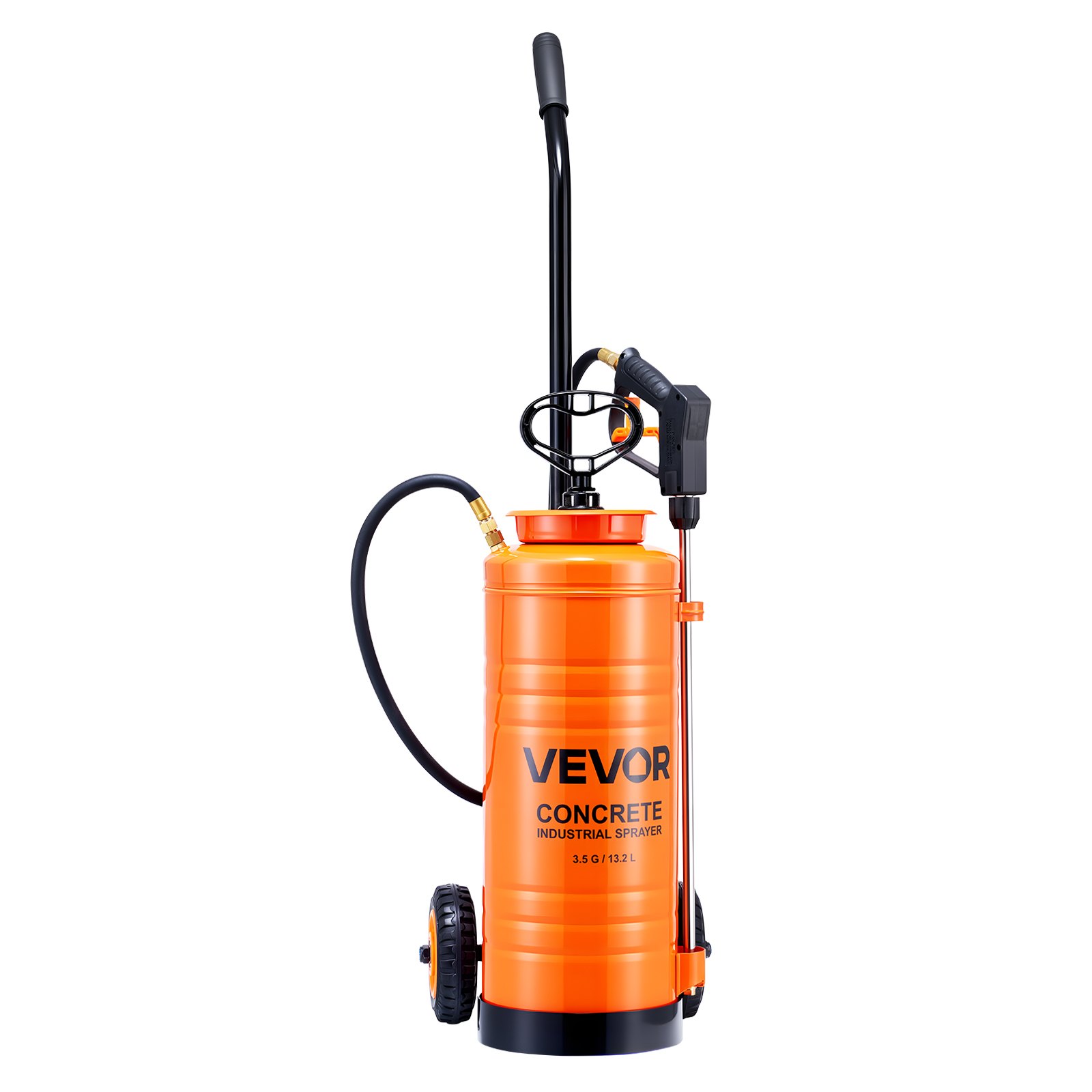 Industrial Concrete Sprayer with Wheeled Cart, 14L Stainless Steel Sprayer, Heavy Duty Tri-Poxy Pump Sprayers, 52cm Wand, 1.2m & 3m Hoses, 2 Brass Nozzles for Construction, Lawn & Garden - Image 1