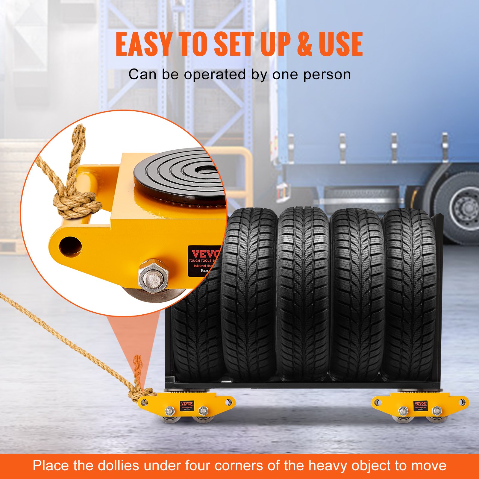 4PCS Machinery Skate Dolly Mover Skate 26455LBS/12T 4 Carbon Steel Wheels - Image 5