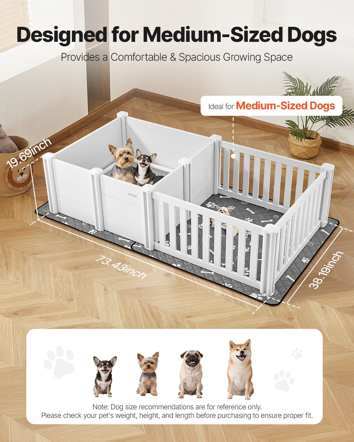 Dog Whelping Box, 1.86x0.97x0.5 m, Plastic Dog Whelping Pen with Adjustable Height Door, Puppy Playpen with Waterproof Pee Pad, Easy to Clean, Durable Indoor Pet Birth Kit for Medium Sized Dogs - Image 2
