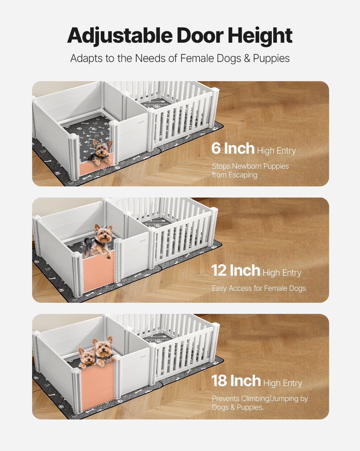 Dog Whelping Box, 1.86x0.97x0.5 m, Plastic Dog Whelping Pen with Adjustable Height Door, Puppy Playpen with Waterproof Pee Pad, Easy to Clean, Durable Indoor Pet Birth Kit for Medium Sized Dogs - Image 4