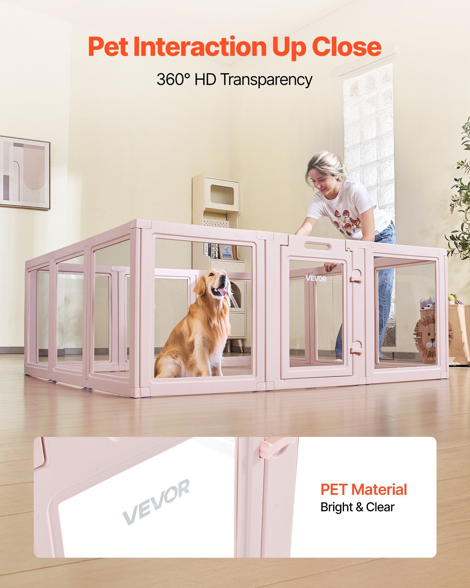 Dog Whelping Box, 1.54x1.5x0.6 m, Transparent Plastic Dog Whelping Pen for Large Sized Dogs, Waterproof Puppy Playpen with Windows & Door Lock, Easy to Clean, Durable Indoor Pet Dogs Cats Birth Kit - Image 2