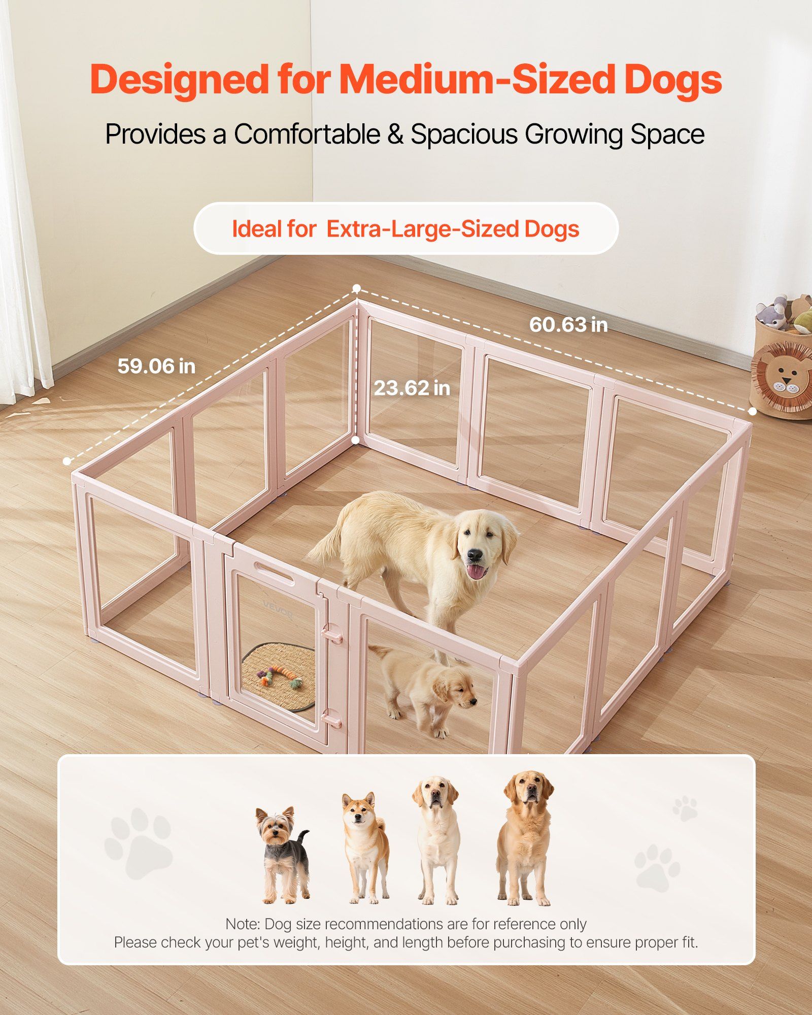 Dog Whelping Box, 1.54x1.5x0.6 m, Transparent Plastic Dog Whelping Pen for Large Sized Dogs, Waterproof Puppy Playpen with Windows & Door Lock, Easy to Clean, Durable Indoor Pet Dogs Cats Birth Kit - Image 5