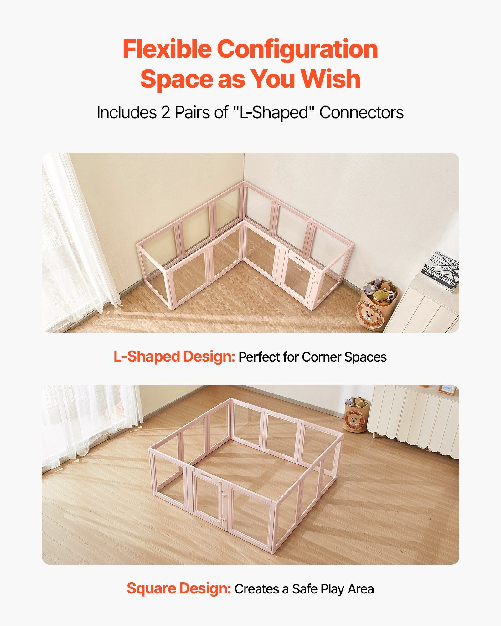 Dog Whelping Box, 1.54x1.5x0.6 m, Transparent Plastic Dog Whelping Pen for Large Sized Dogs, Waterproof Puppy Playpen with Windows & Door Lock, Easy to Clean, Durable Indoor Pet Dogs Cats Birth Kit - Image 6