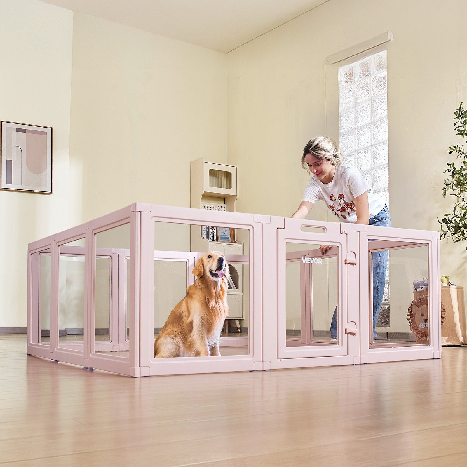 Dog Whelping Box, 1.54x1.5x0.6 m, Transparent Plastic Dog Whelping Pen for Large Sized Dogs, Waterproof Puppy Playpen with Windows & Door Lock, Easy to Clean, Durable Indoor Pet Dogs Cats Birth Kit - Image 8