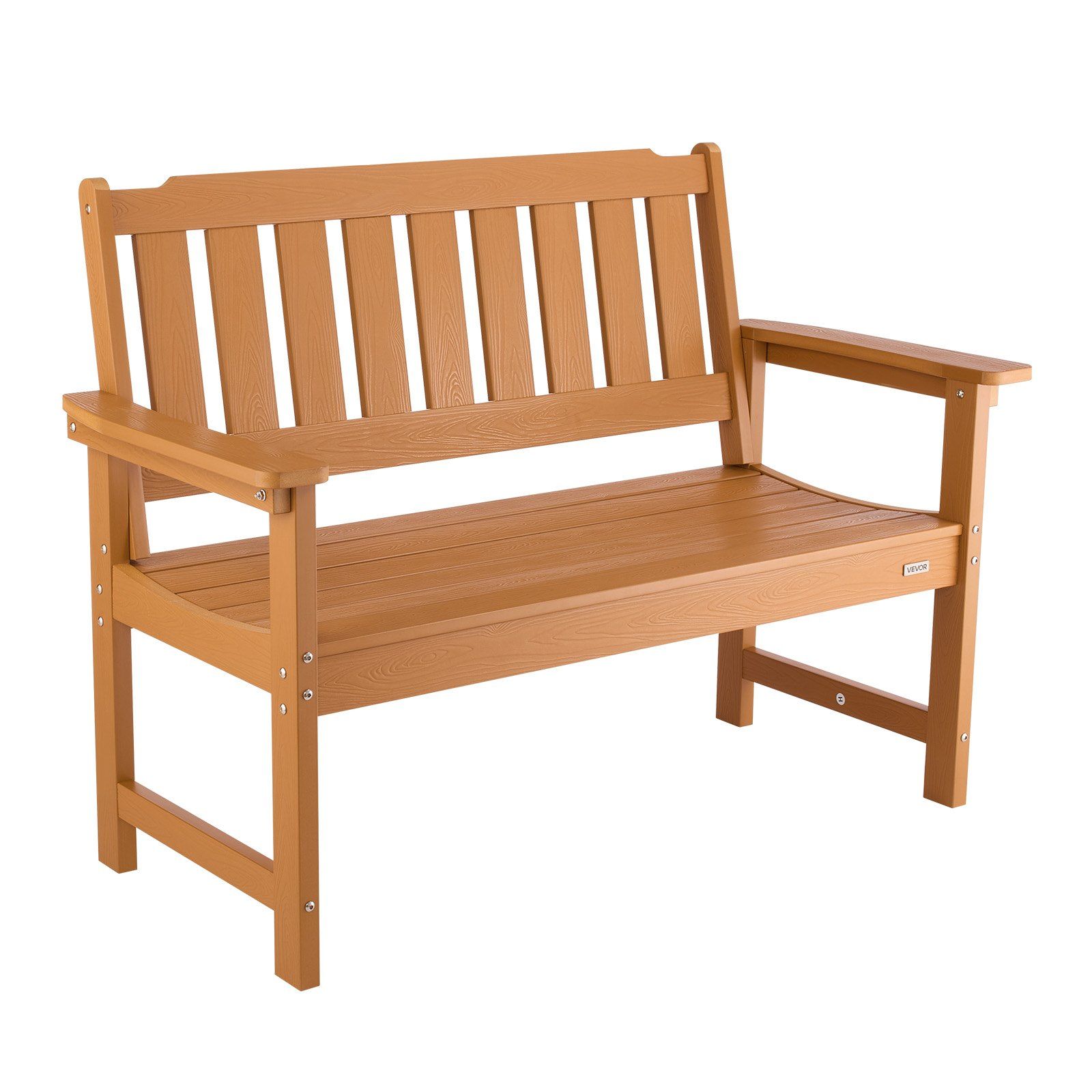 Outdoor Bench, 128 cm, 363 kg Weight Capacity for 2-3 Persons, Weatherproof Plastic Frame with Backrest and Wide Armrests, Outside Bench for Patio, Garden, Park, Yard, Natural Wood Color - Image 1