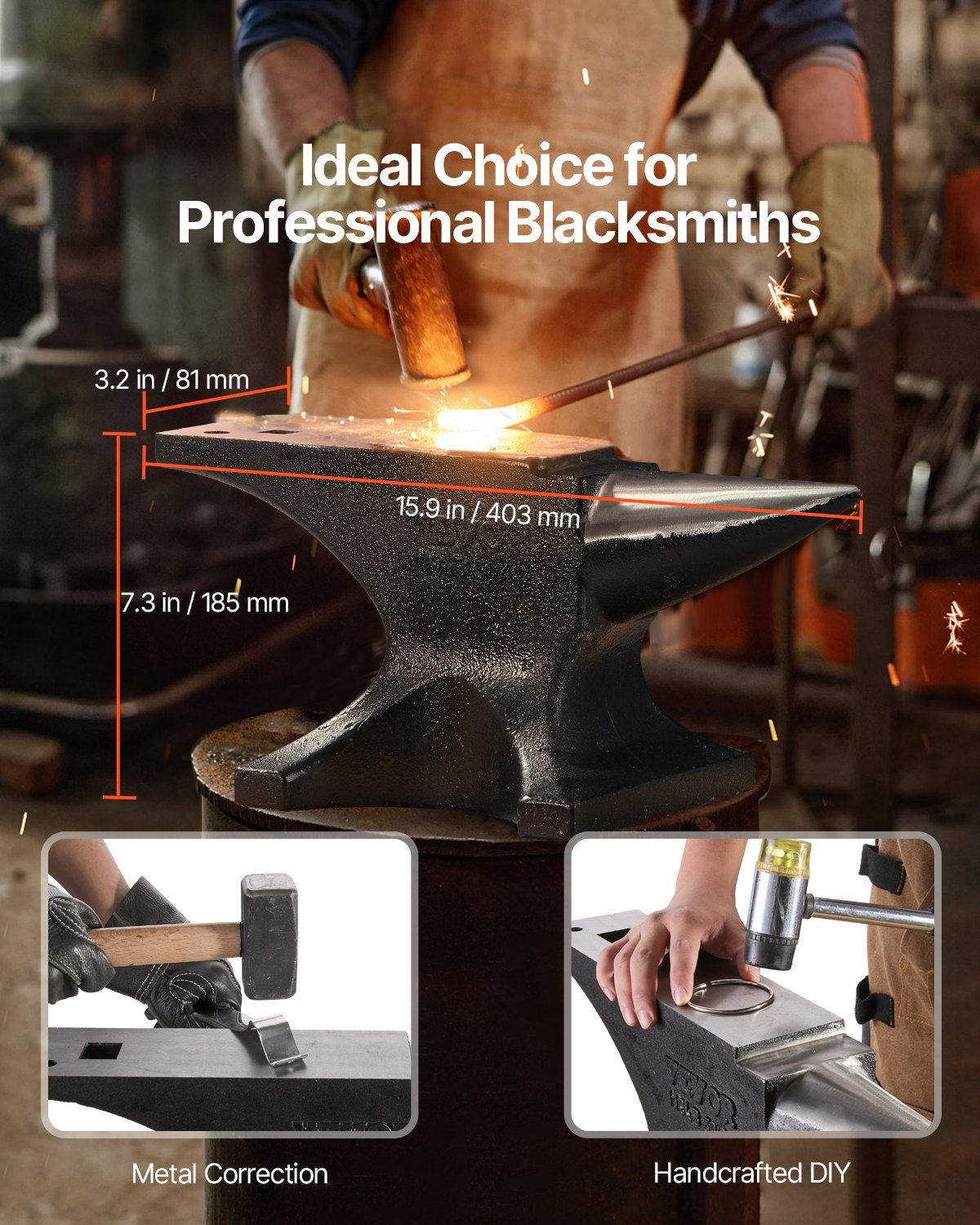 Single Horn Anvil, 55lbs Cast Steel Anvil, High Hardness Rugged Round Horn Anvil for Blacksmiths, with Large Countertop and Stable Base, Metal Working Tool for Metal Bending, Shaping, Twisting - Image 6