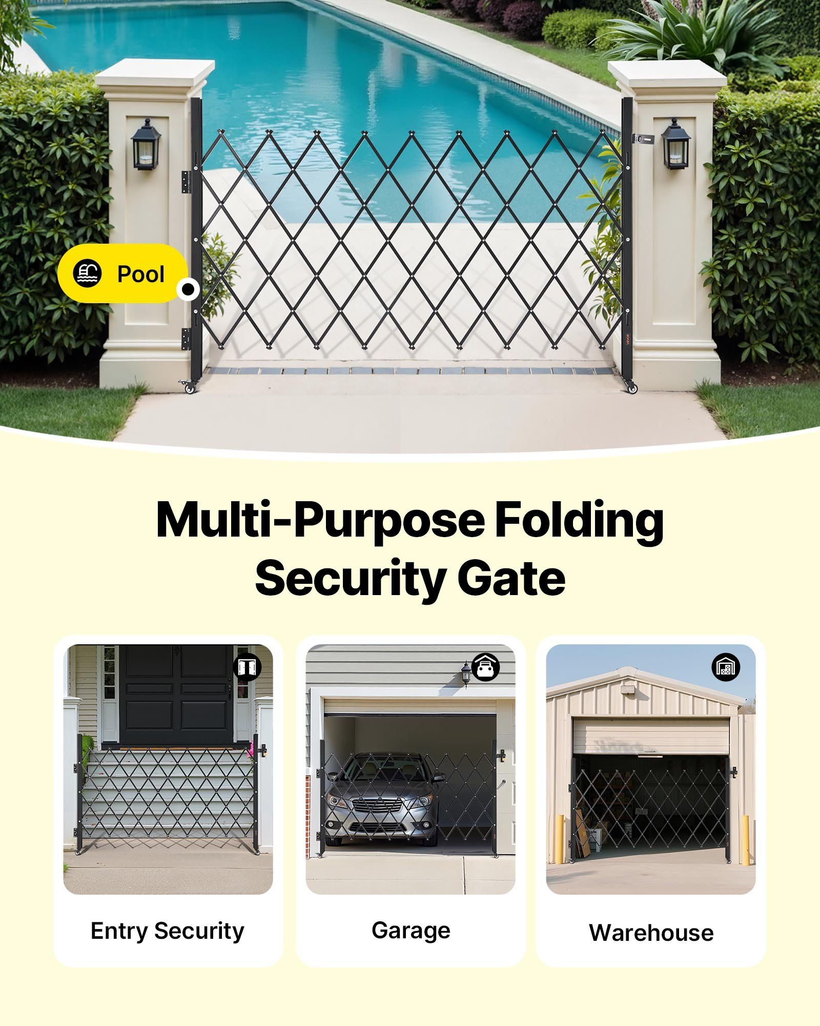 Single Folding Security Gate, Lockable Scissor Gate with 360 degree Swivel Casters, Outdoor Barricade Steel Retractable Gates, for Entry Security, Garage, Warehouse & Pool, 1900 x 1310 mm (W x H) - Image 6
