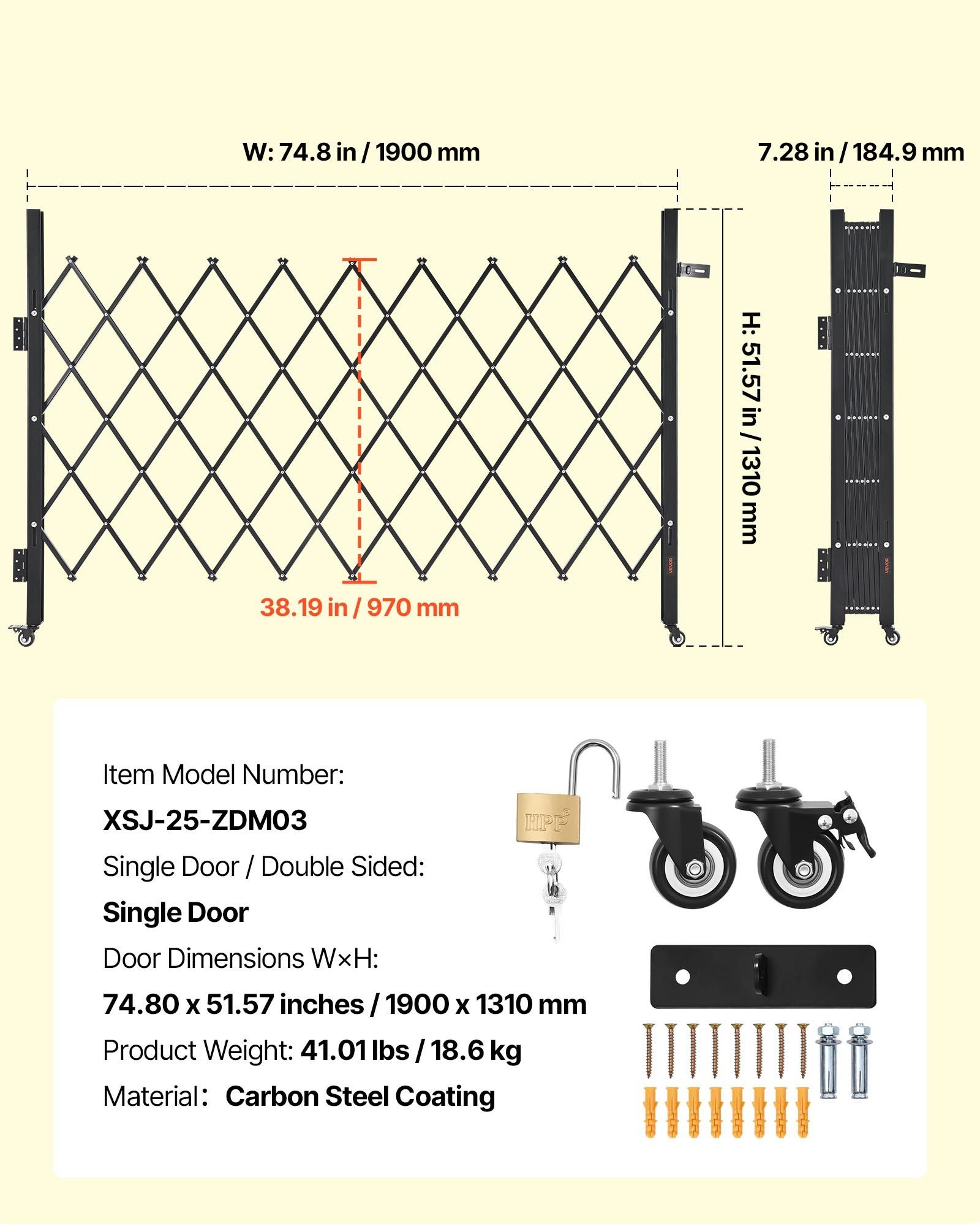 Single Folding Security Gate, Lockable Scissor Gate with 360 degree Swivel Casters, Outdoor Barricade Steel Retractable Gates, for Entry Security, Garage, Warehouse & Pool, 1900 x 1310 mm (W x H) - Image 7