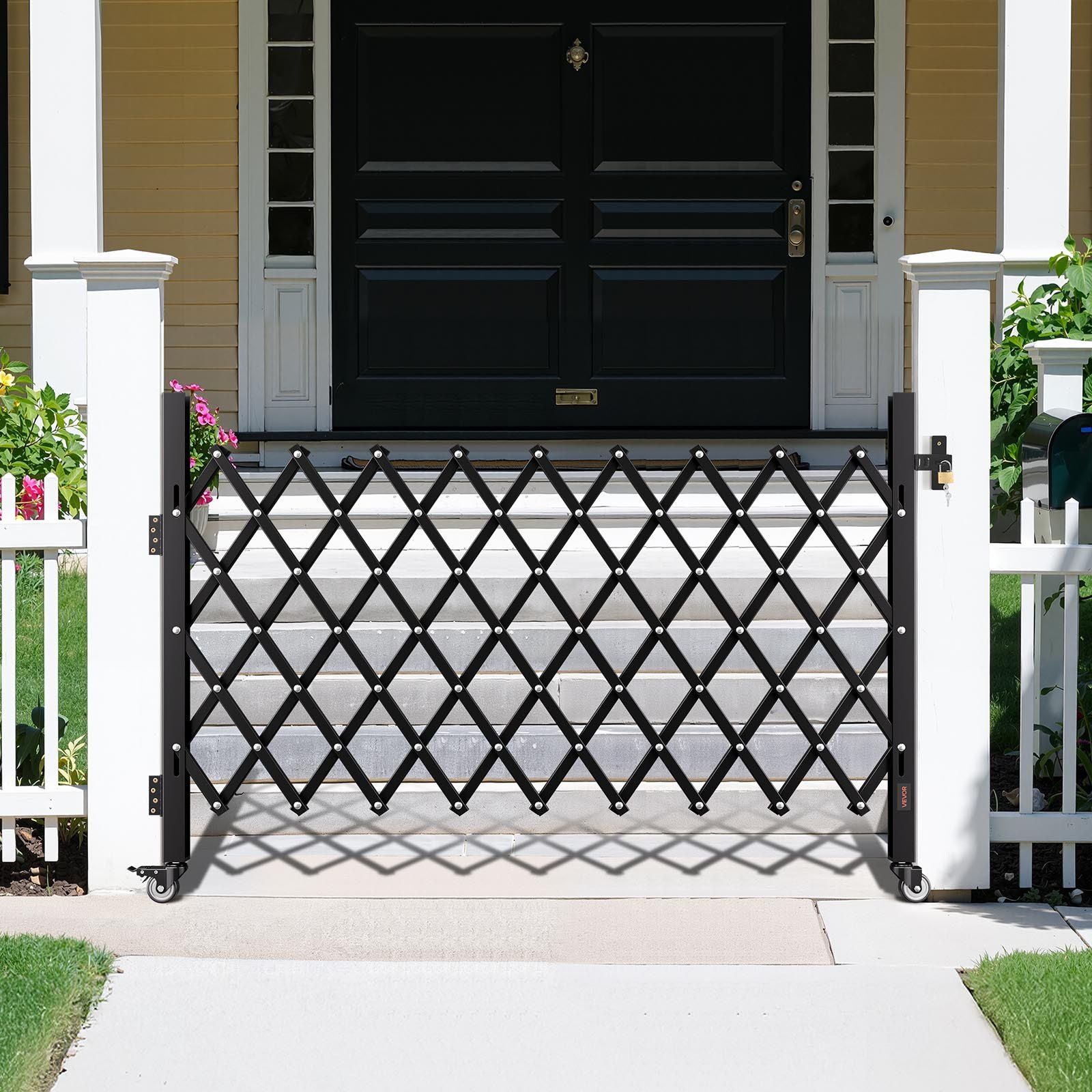 Single Folding Security Gate, Lockable Scissor Gate with 360 degree Swivel Casters, Outdoor Barricade Steel Retractable Gates, for Entry Security, Garage, Warehouse & Pool, 1900 x 1310 mm (W x H) - Image 8