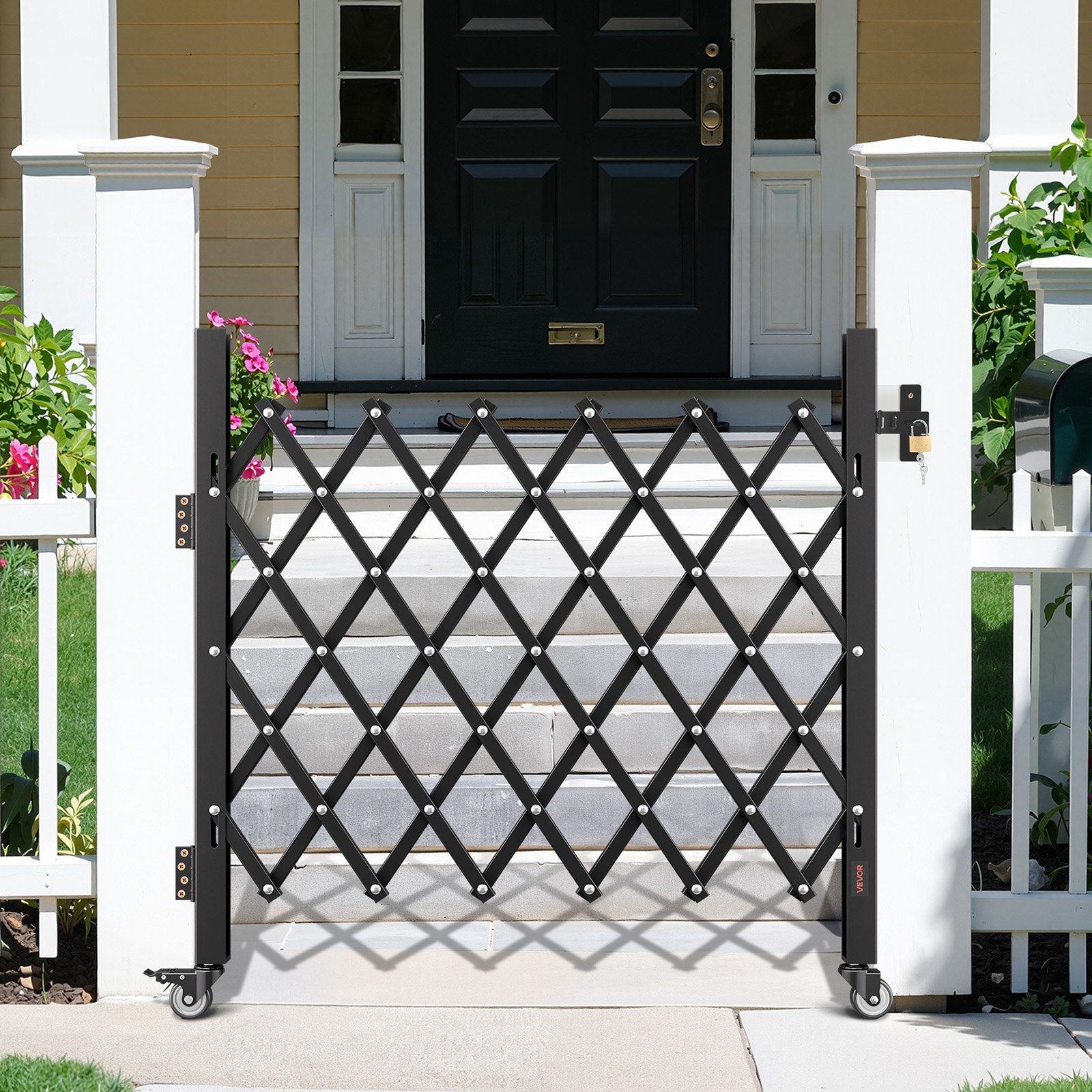 Single Folding Security Gate, Lockable Scissor Gate with 360 degree Swivel Casters, Outdoor Barricade Steel Retractable Gates, for Entry Security, Garage, Warehouse & Pool, 1100 x 1310 mm (W x H) - Image 8