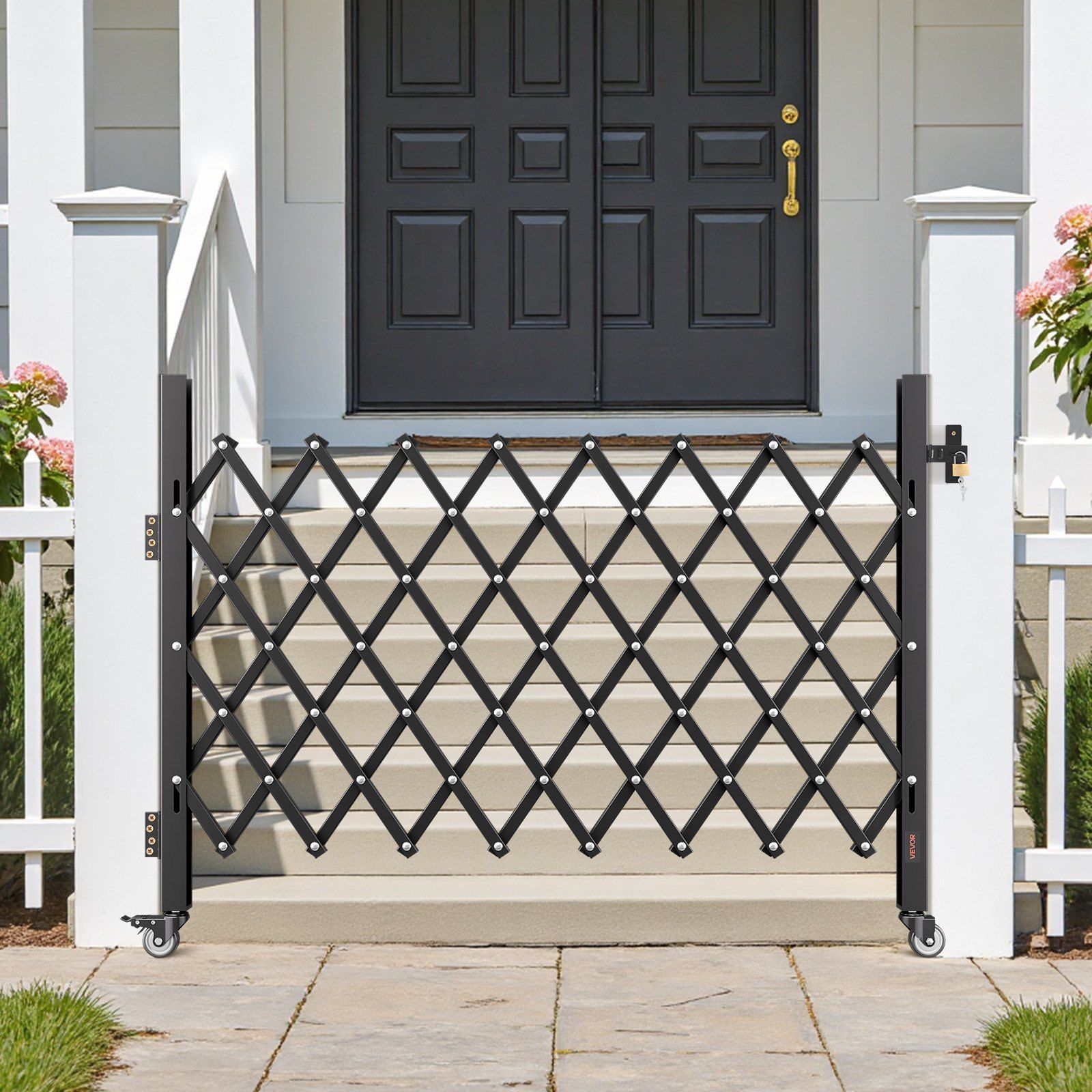 Single Folding Security Gate, Lockable Scissor Gate with 360 degree Swivel Casters, Outdoor Barricade Steel Retractable Gates, for Entry Security, Garage, Warehouse & Pool, 1700 x 1310 mm (W x H) - Image 8