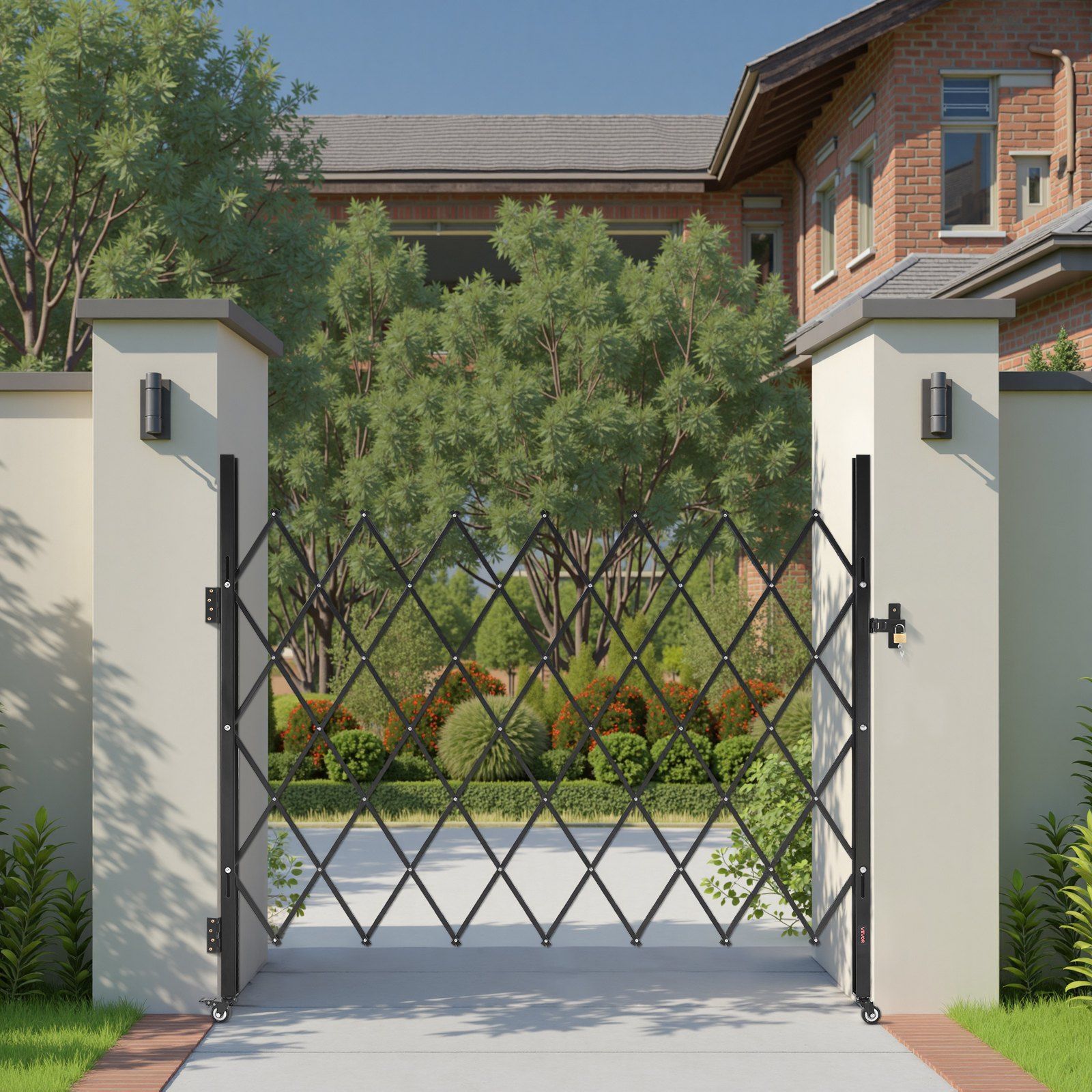 Single Folding Security Gate, Lockable Scissor Gate with 360 degree Swivel Casters, Outdoor Barricade Steel Retractable Gates, for Entry Security, Garage, Warehouse & Pool, 1800 x 1610 mm (W x H) - Image 8