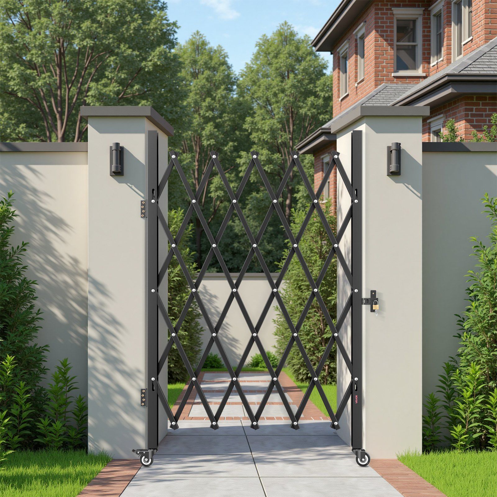 Single Folding Security Gate, Lockable Scissor Gate with 360 degree Swivel Casters, Outdoor Barricade Steel Retractable Gates, for Entry Security, Garage, Warehouse & Pool, 1260 x 1975 mm (W x H) - Image 8
