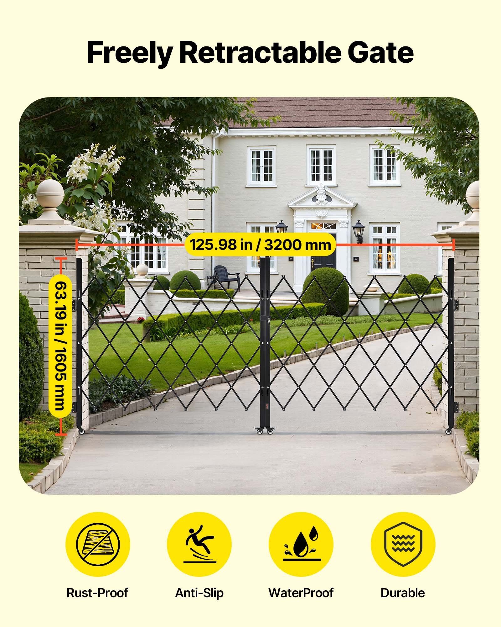 Double Folding Security Gate, Lockable Scissor Gate with 360 degree Swivel Casters, Outdoor Barricade Steel Retractable Gates, for Entry Security, Garage, Warehouse & Pool, 3200 x 1605 mm in (W x H) - Image 2