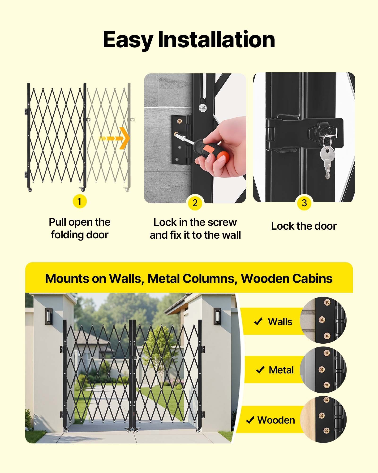 Double Folding Security Gate, Lockable Scissor Gate with 360 degree Swivel Casters, Outdoor Barricade Steel Retractable Gates, for Entry Security, Garage, Warehouse & Pool, 3200 x 1605 mm in (W x H) - Image 5