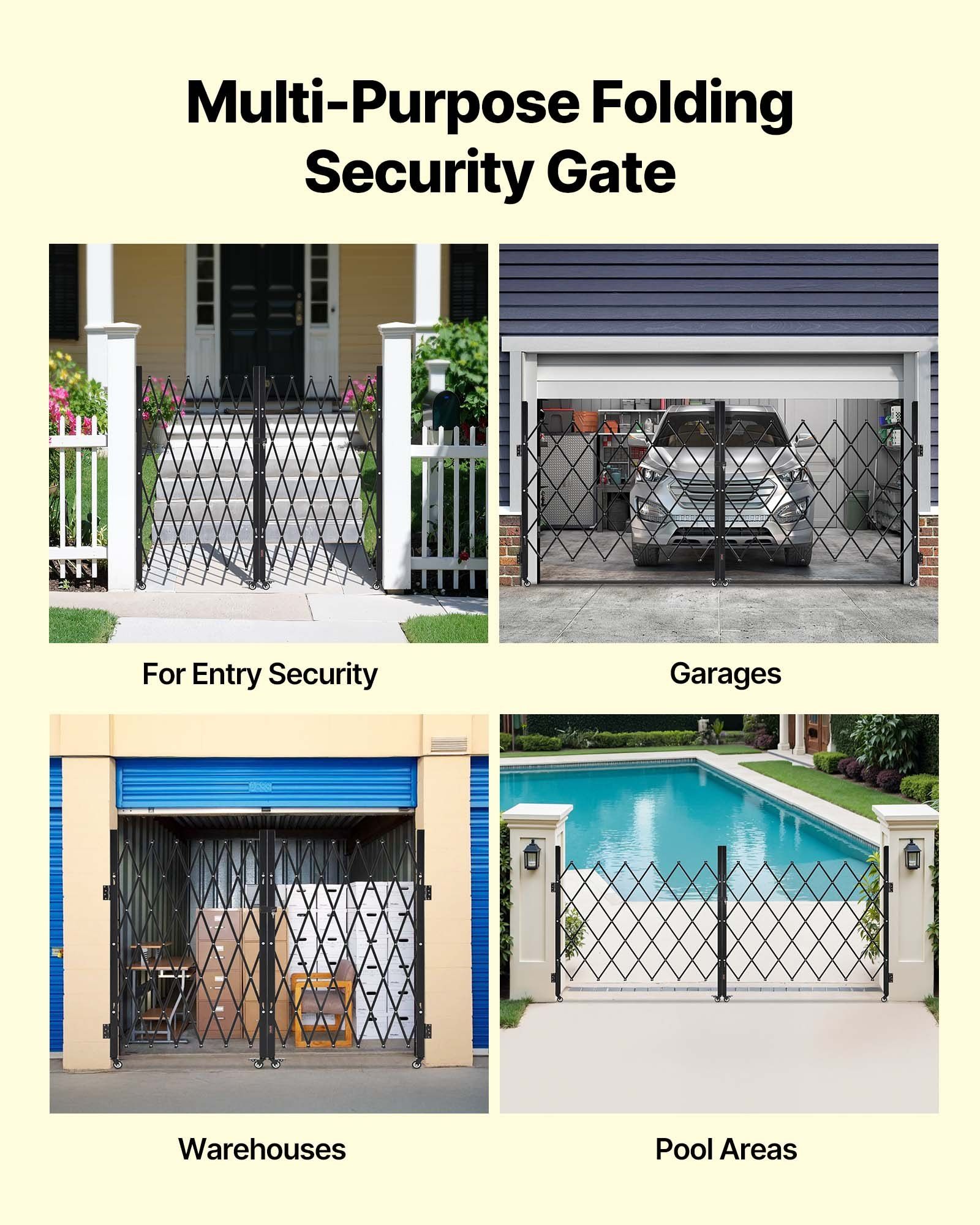 Double Folding Security Gate, Lockable Scissor Gate with 360 degree Swivel Casters, Outdoor Barricade Steel Retractable Gates, for Entry Security, Garage, Warehouse & Pool, 3200 x 1605 mm in (W x H) - Image 6