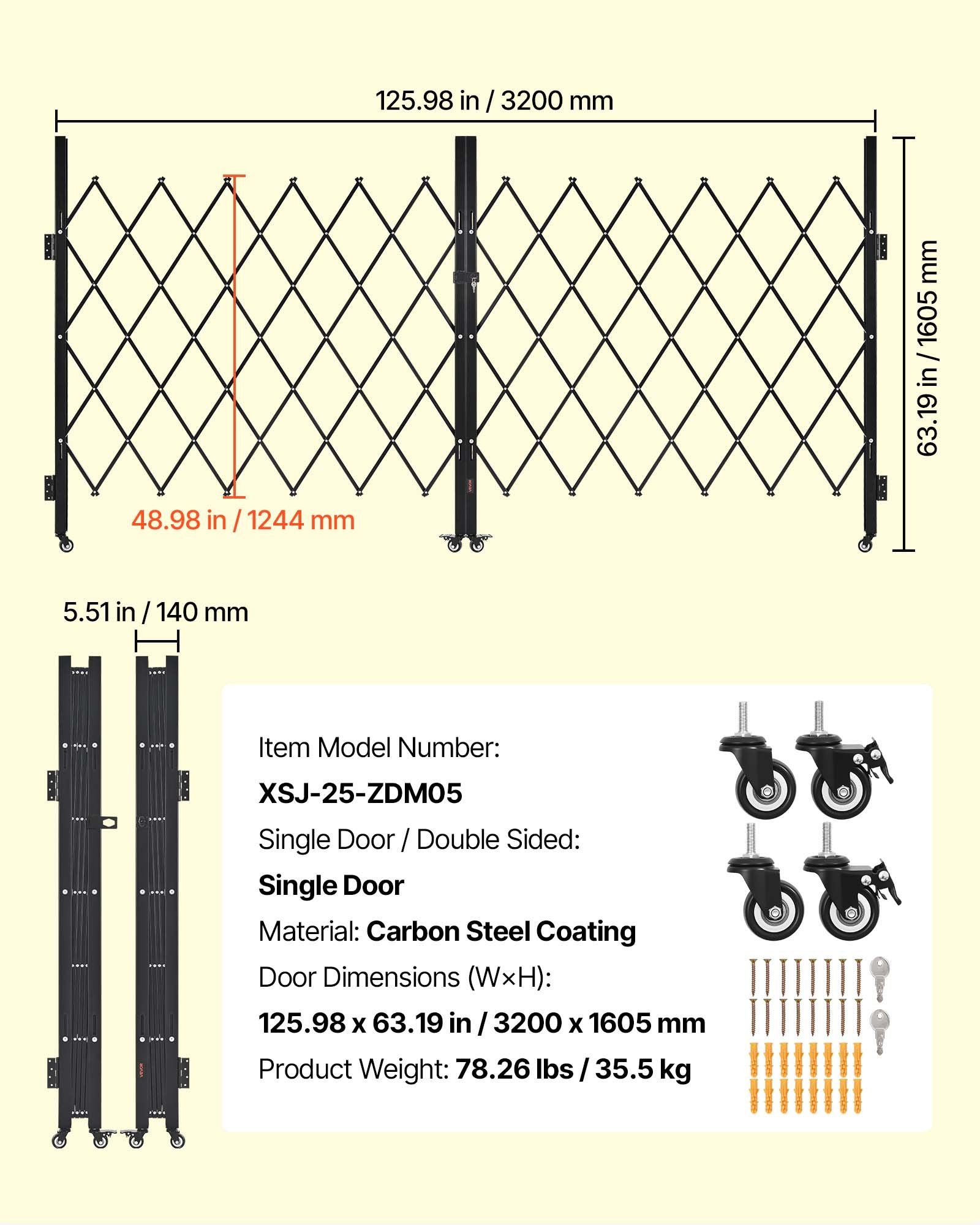 Double Folding Security Gate, Lockable Scissor Gate with 360 degree Swivel Casters, Outdoor Barricade Steel Retractable Gates, for Entry Security, Garage, Warehouse & Pool, 3200 x 1605 mm in (W x H) - Image 7
