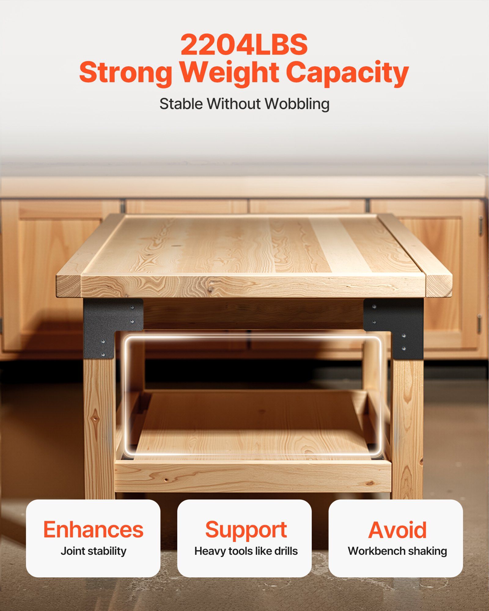 Workbench Corner Bracket Kit, 6.50 x 6.50 x 6.50 inch / 165 x 165 x 165 mm, 2204lbs/1000kg Load Capacity, Heavy Duty Sturdy Steel Angle Brackets with Screws, for Desk Shop Table Platform, 8 Pcs - Image 4