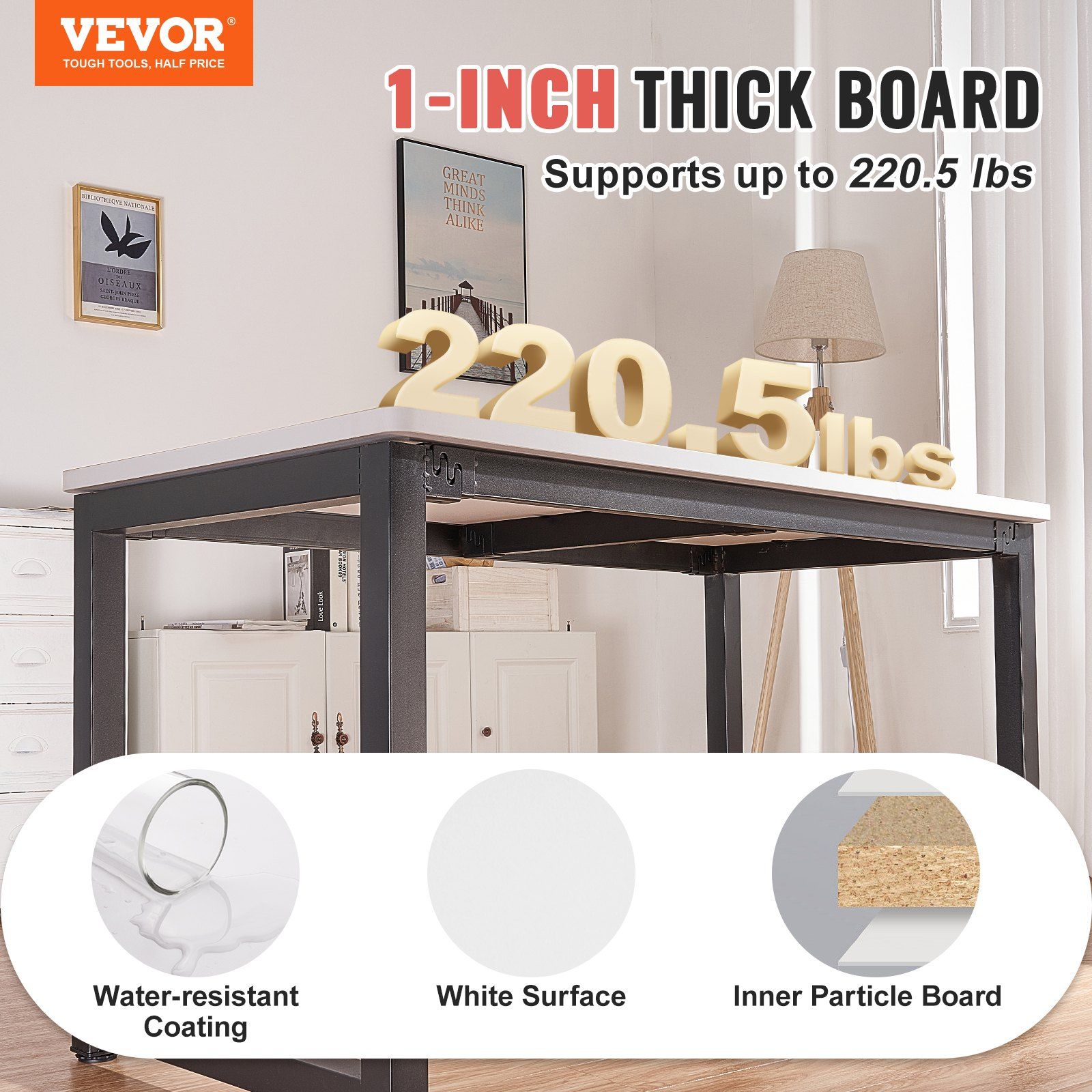 Table Top, 1397 x 711 x 25 mm, 100 kg Load Capacity, Universal One-Piece Particle Board Desktop for Height Adjustable Electric Standing Desk Frame, Rectangular Countertop for Home & Office Desk - Image 2
