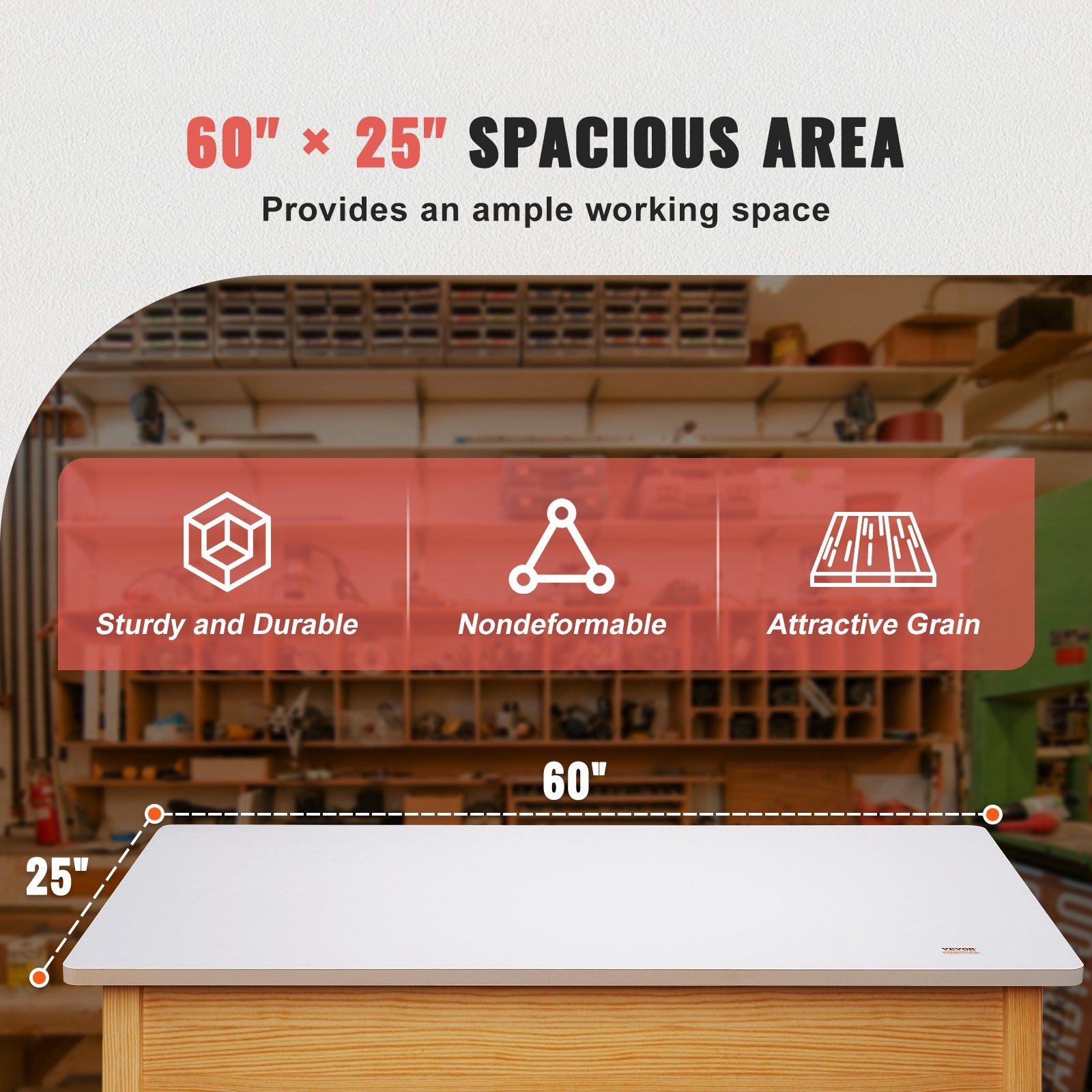 Table Top, 1524 x 635 x 25 mm, 100 kg Load Capacity, Universal One-Piece Particle Board Desktop for Height Adjustable Electric Standing Desk Frame, Rectangular Countertop for Home & Office Desk - Image 3