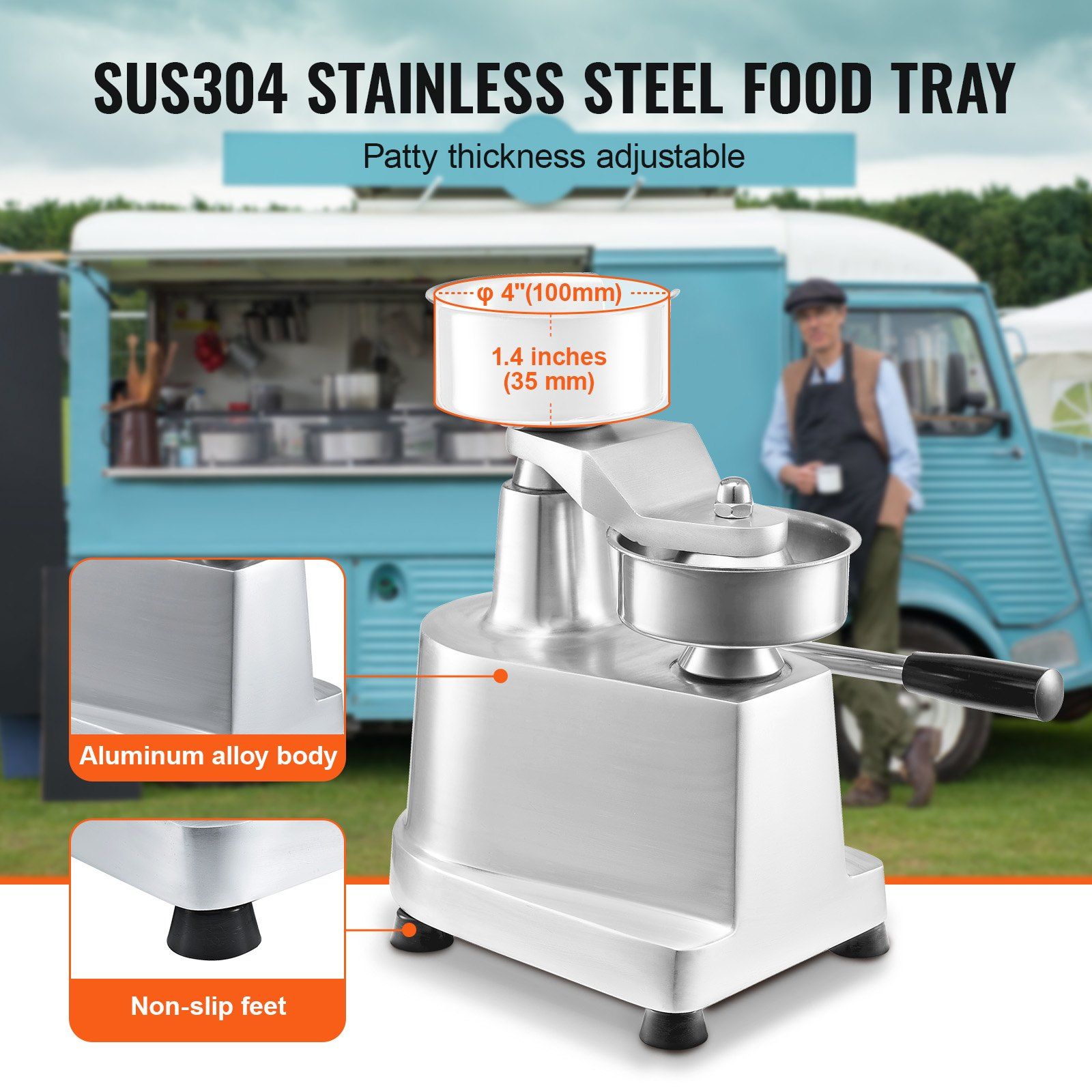 Commercial Burger Patty Maker, 100mm Hamburger Beef Patty Maker, Heavy Duty Food-Grade Stainless Steel Bowl Burger Press Machine, Kitchen Meat Forming Processor with 1000 Pcs Patty Papers - Image 3