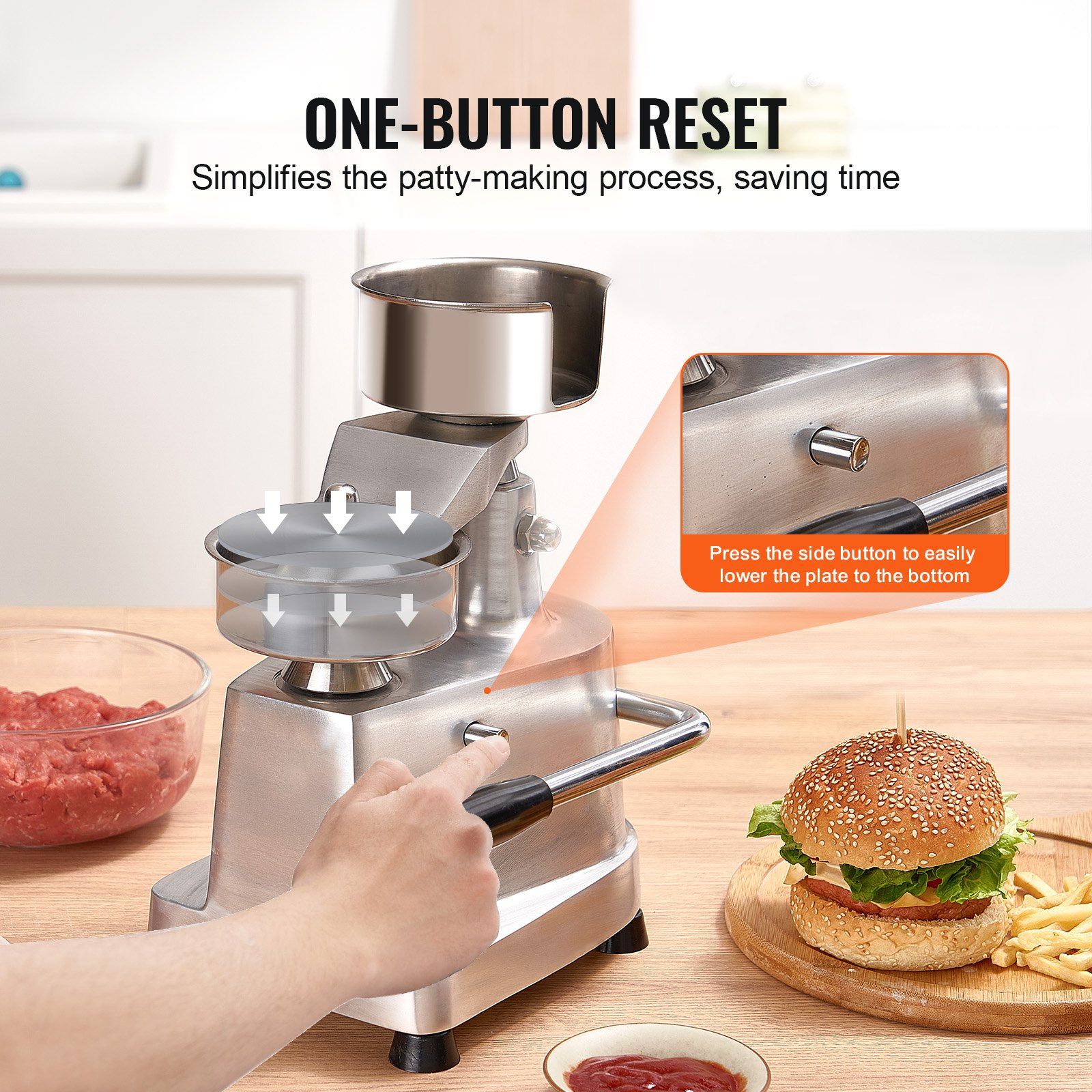 Commercial Burger Patty Maker, 100mm Hamburger Beef Patty Maker, Heavy Duty Food-Grade Stainless Steel Bowl Burger Press Machine, Kitchen Meat Forming Processor with 1000 Pcs Patty Papers - Image 5