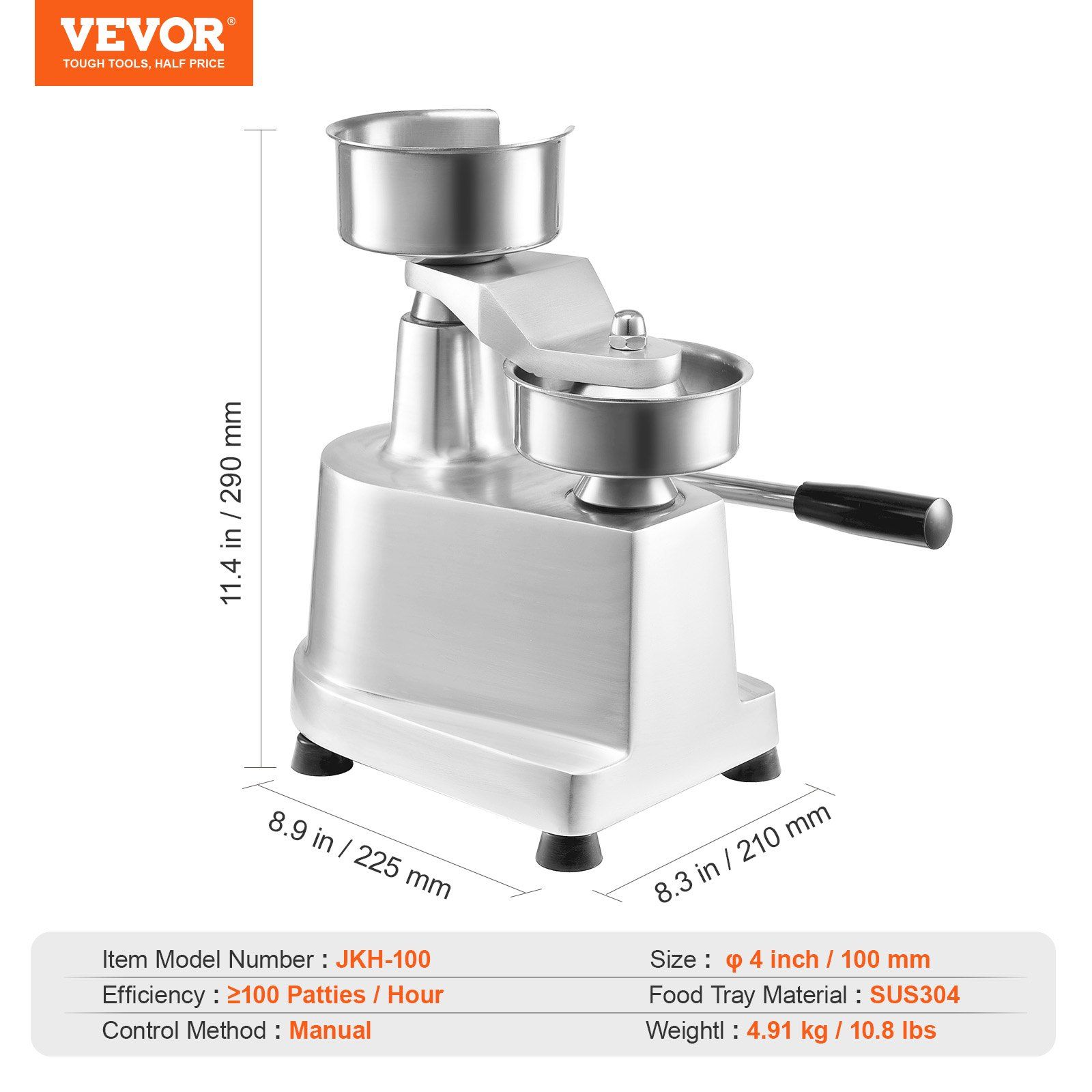 Commercial Burger Patty Maker, 100mm Hamburger Beef Patty Maker, Heavy Duty Food-Grade Stainless Steel Bowl Burger Press Machine, Kitchen Meat Forming Processor with 1000 Pcs Patty Papers - Image 7