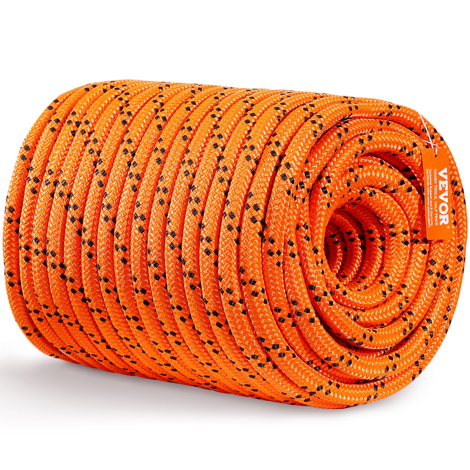 Double Braided Polyester Rope, 19 mm x 67.06 m, 24 Strands, 88.96kN Breaking Strength Outdoor Climbing Rope, Arborist Rigging Rope for Rock Hiking Camping Swing Rappelling Rescue, Orange/Black - Image 1