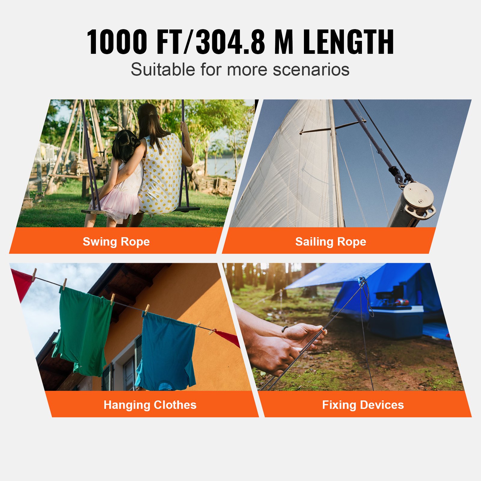 Braided Nylon Rope, 5 mm x 304.8 m, 32 Strands, 3.20kN Breaking Strength Outdoor Climbing Rope, Arborist Tree Climbing Rigging Rope Ideal for Rock Hiking Camping Swing Rappelling Rescue, Black - Image 4