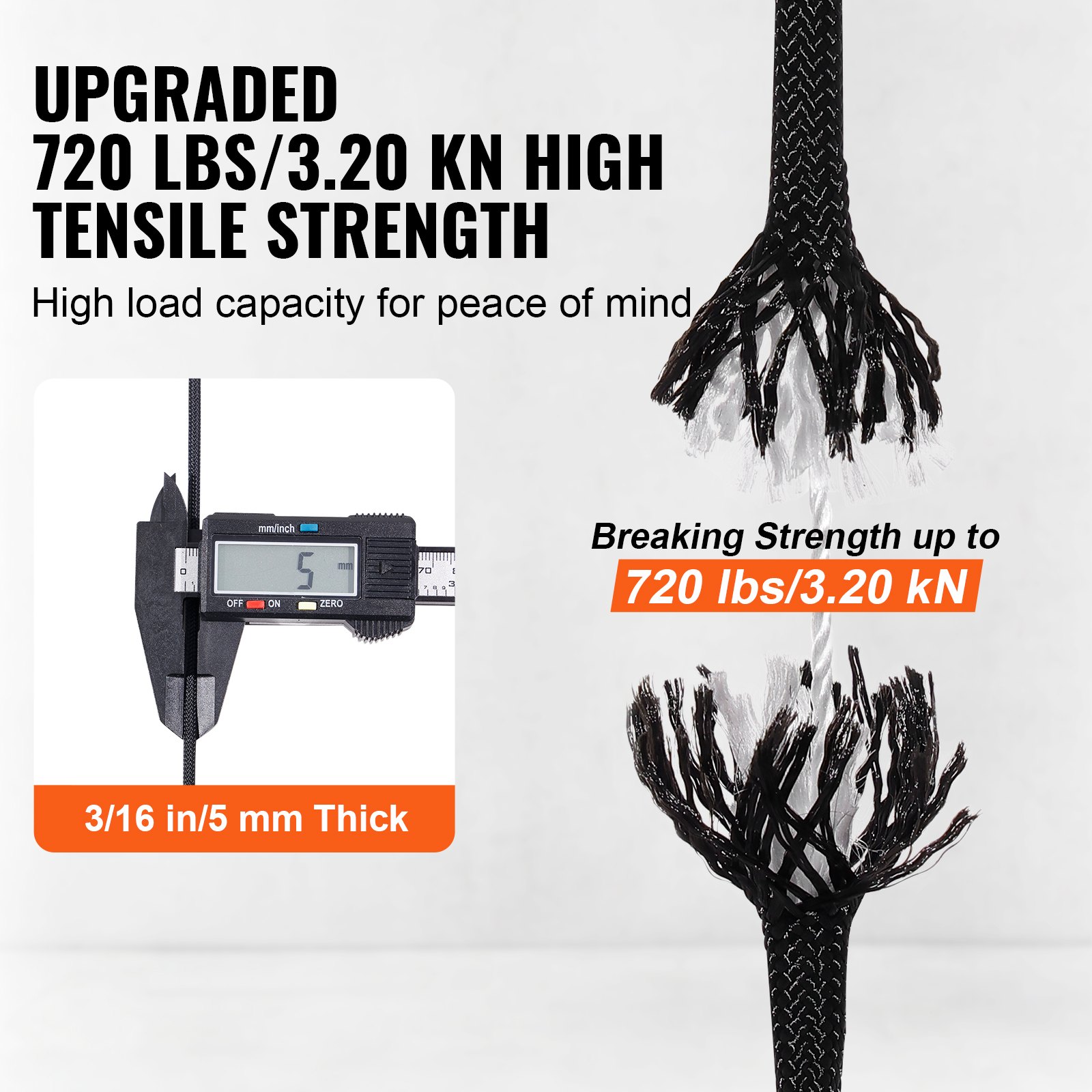 Braided Nylon Rope, 5 mm x 304.8 m, 32 Strands, 3.20kN Breaking Strength Outdoor Climbing Rope, Arborist Tree Climbing Rigging Rope Ideal for Rock Hiking Camping Swing Rappelling Rescue, Black - Image 5